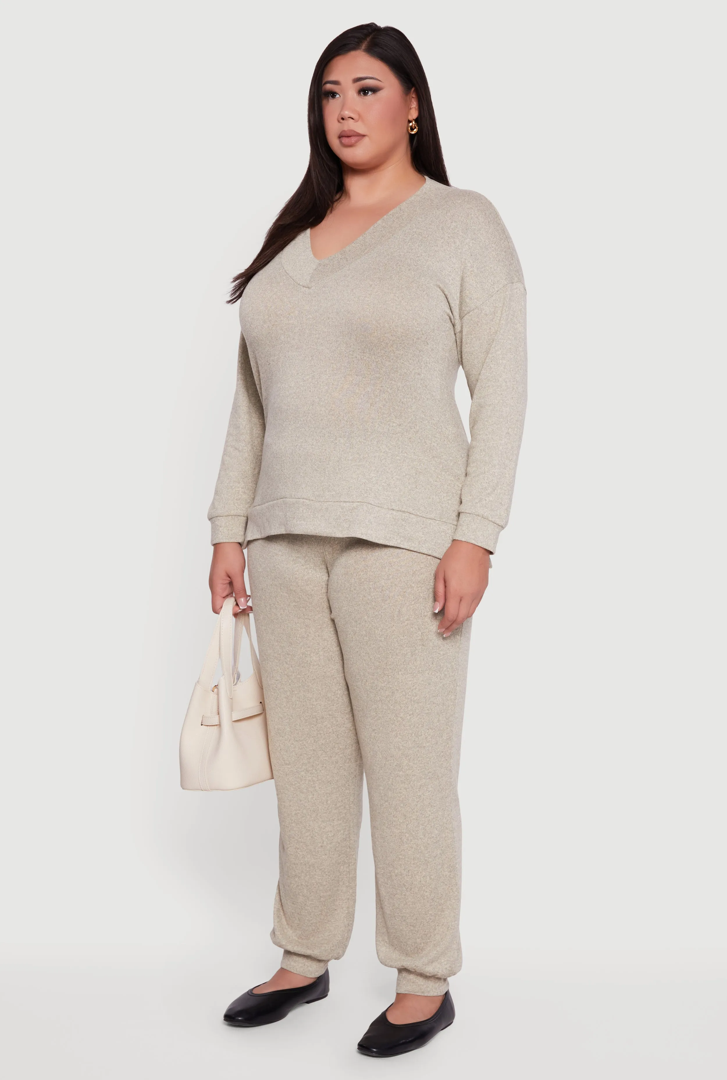 Plus Size Relaxed Fit V-Neck Long Sleeve Pullover Top sold by Rainbow product image thumbnail 5