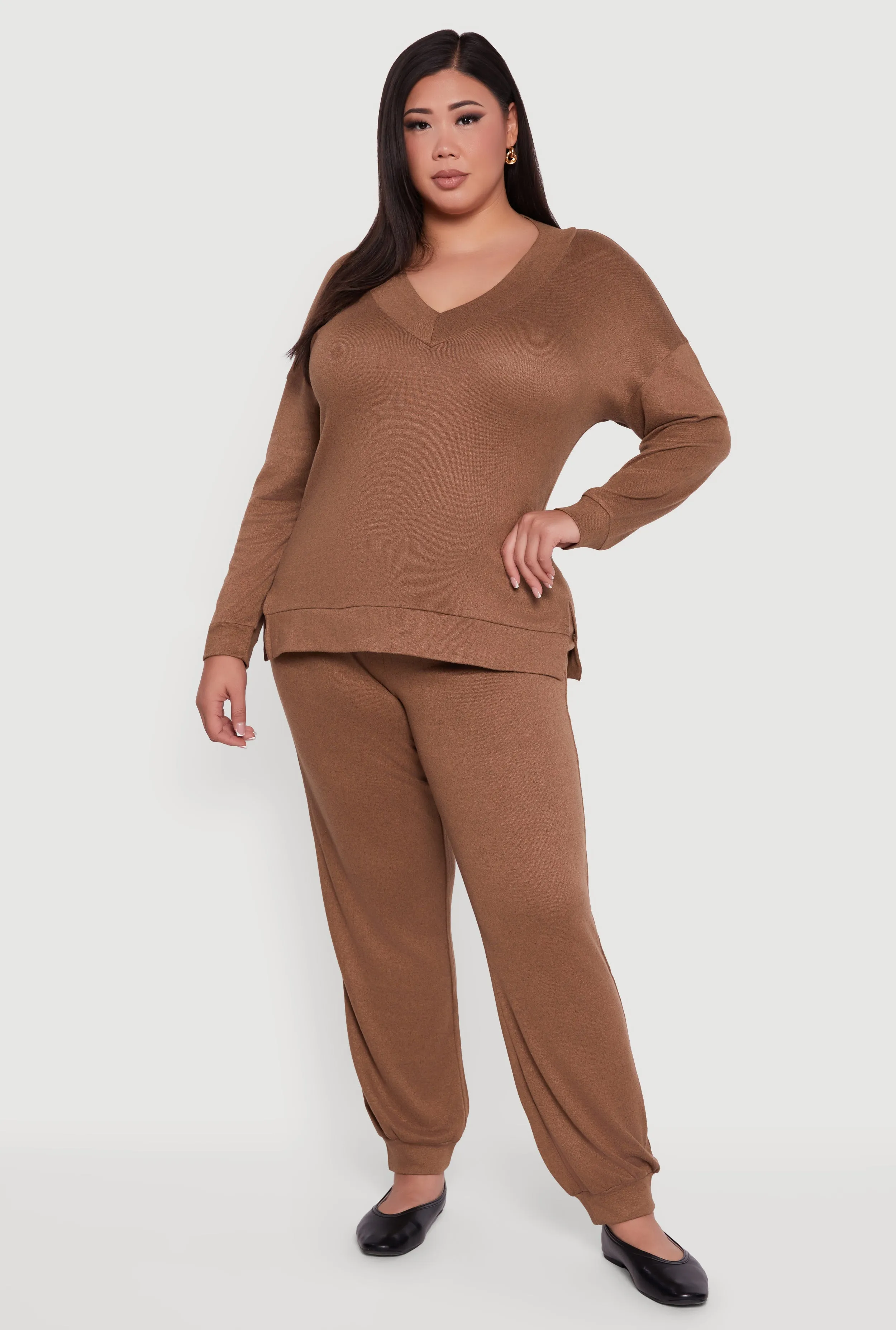 Plus Size Relaxed Fit V-Neck Long Sleeve Pullover Top sold by Rainbow product image thumbnail 2