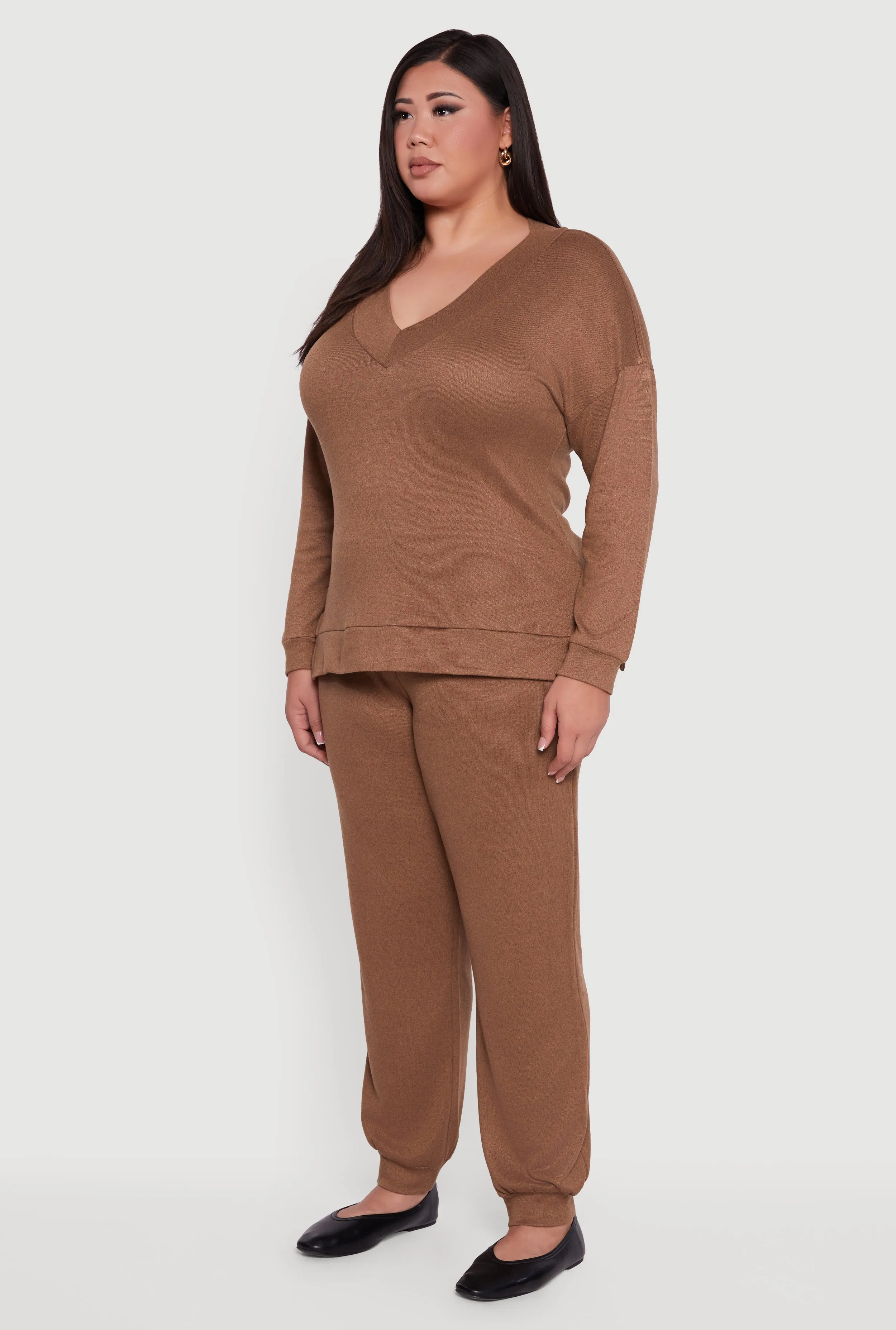 Plus Size Relaxed Fit V-Neck Long Sleeve Pullover Top sold by Rainbow product image thumbnail 5