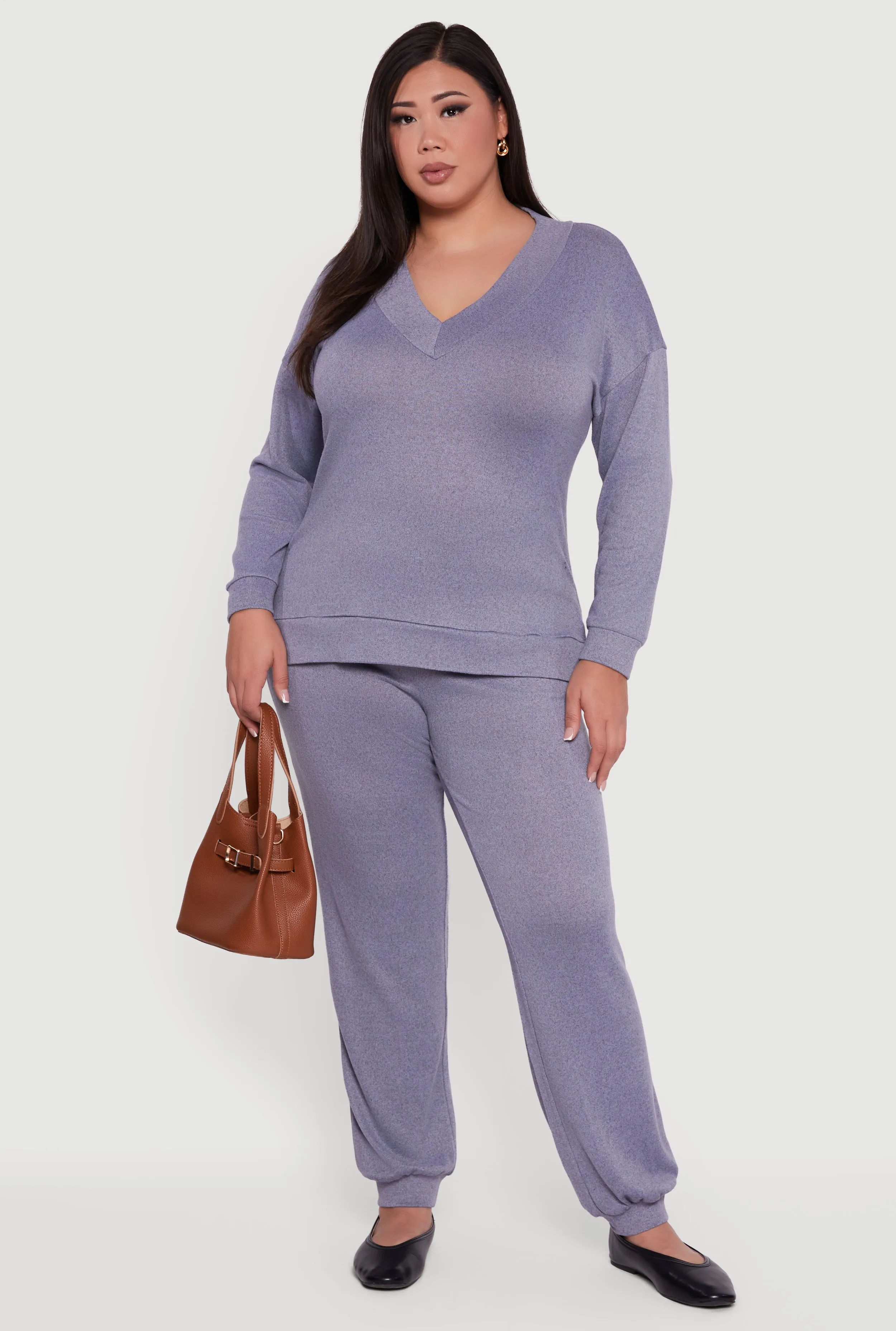 Plus Size Relaxed Fit V-Neck Long Sleeve Pullover Top sold by Rainbow product image thumbnail 2