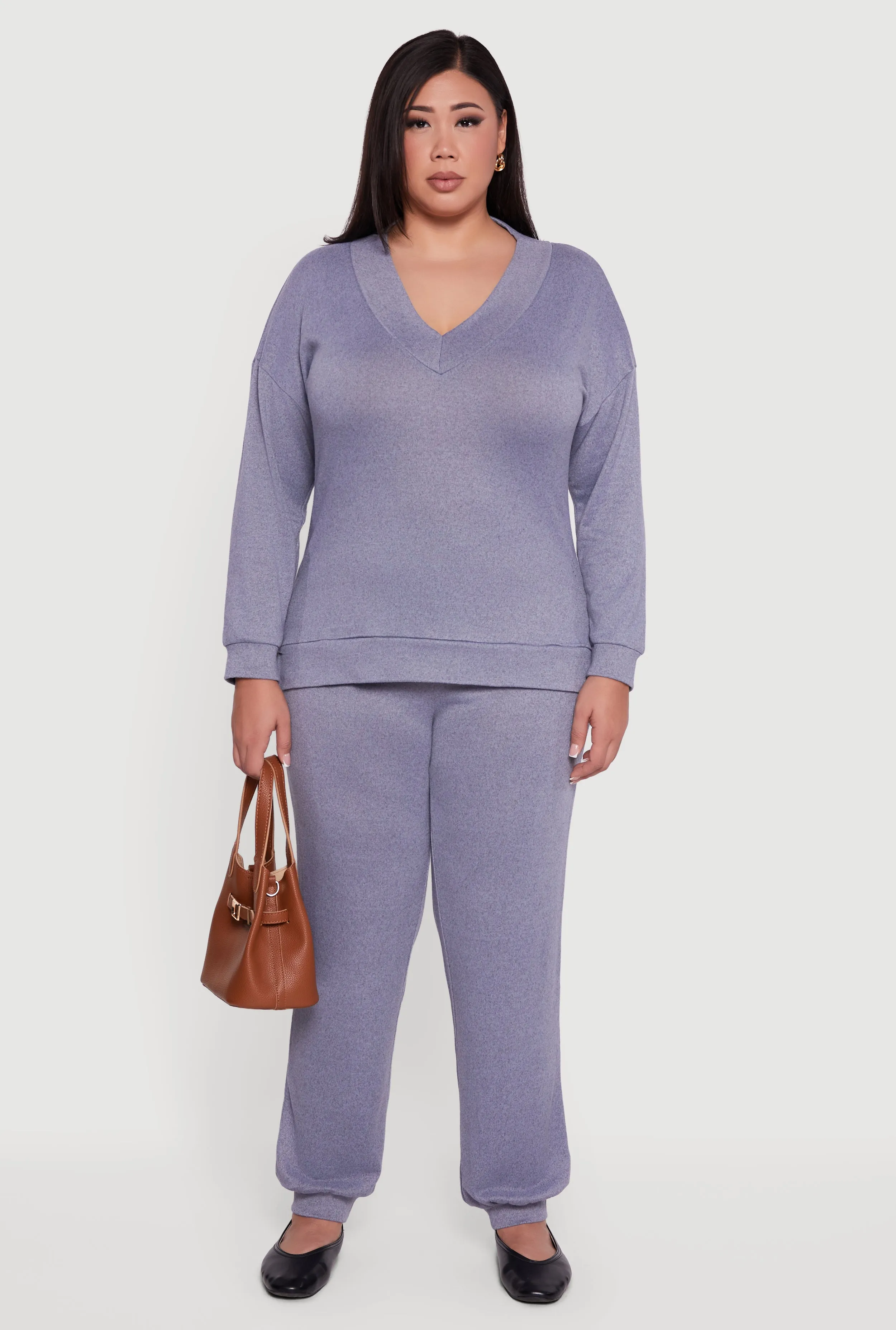 Plus Size Relaxed Fit V-Neck Long Sleeve Pullover Top sold by Rainbow product image thumbnail 3