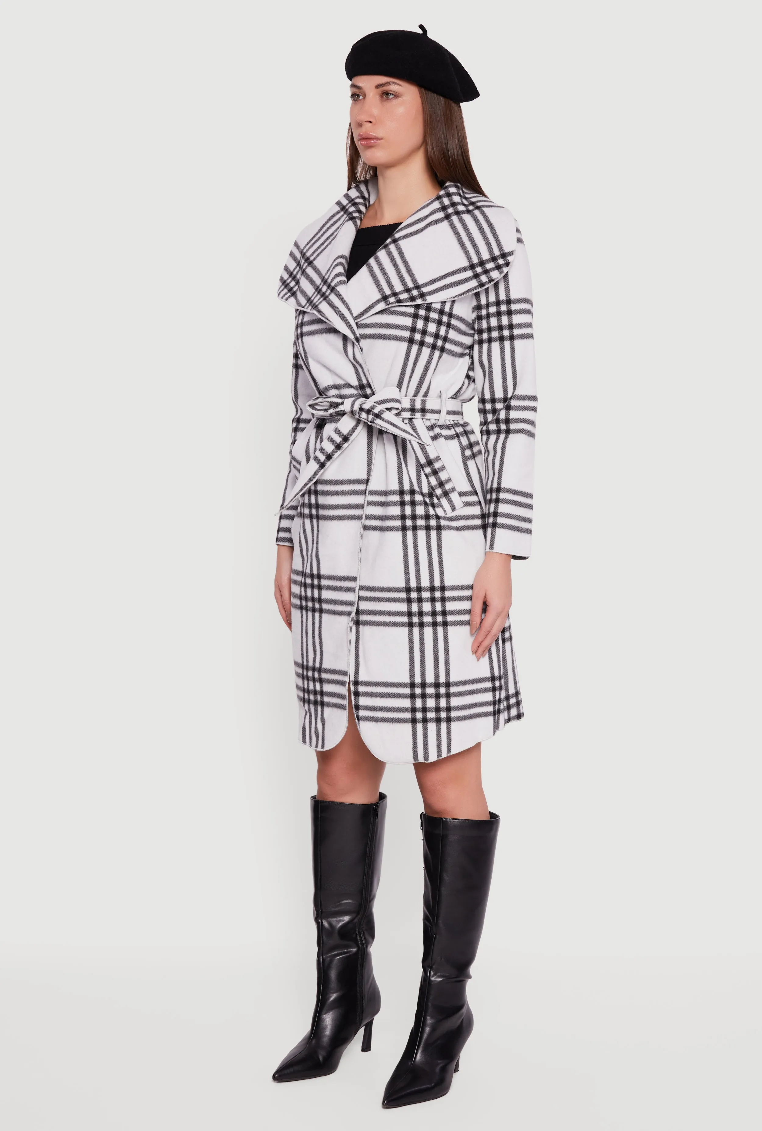 Trendy Plaid Fleece Wrap Coat with Tie Waist Belt sold by Rainbow product image thumbnail 5