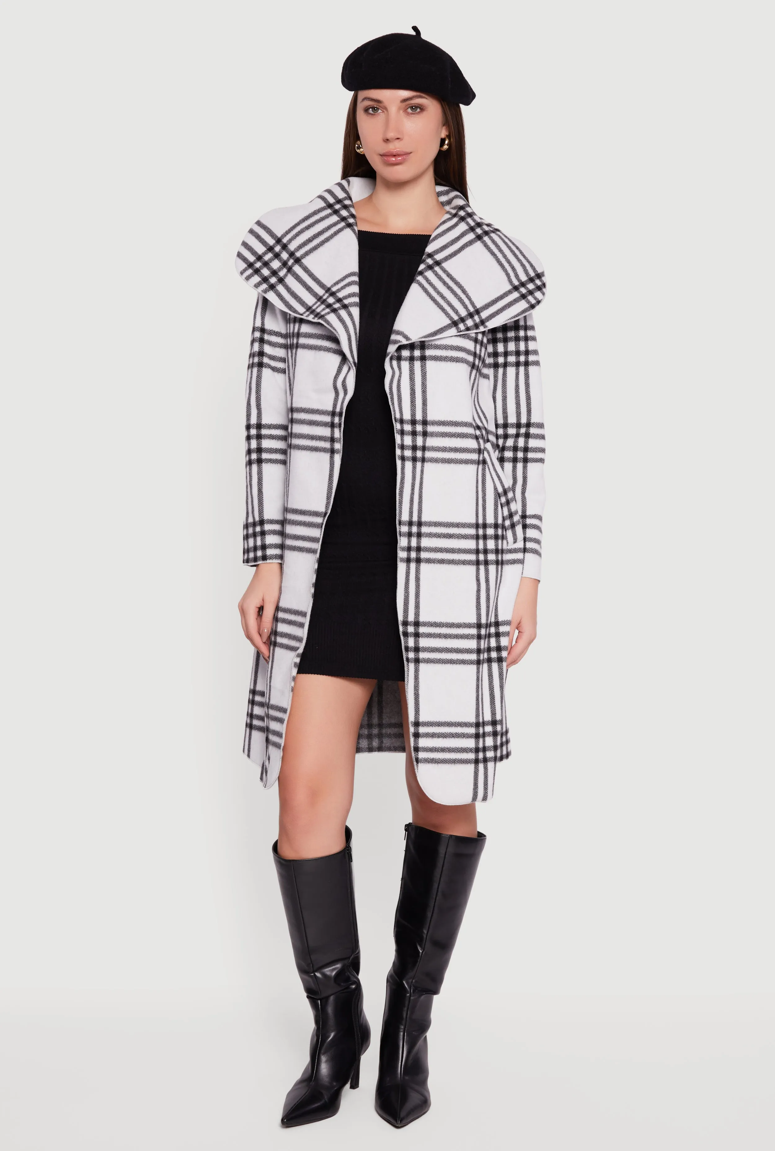 Trendy Plaid Fleece Wrap Coat with Tie Waist Belt sold by Rainbow product image thumbnail 2