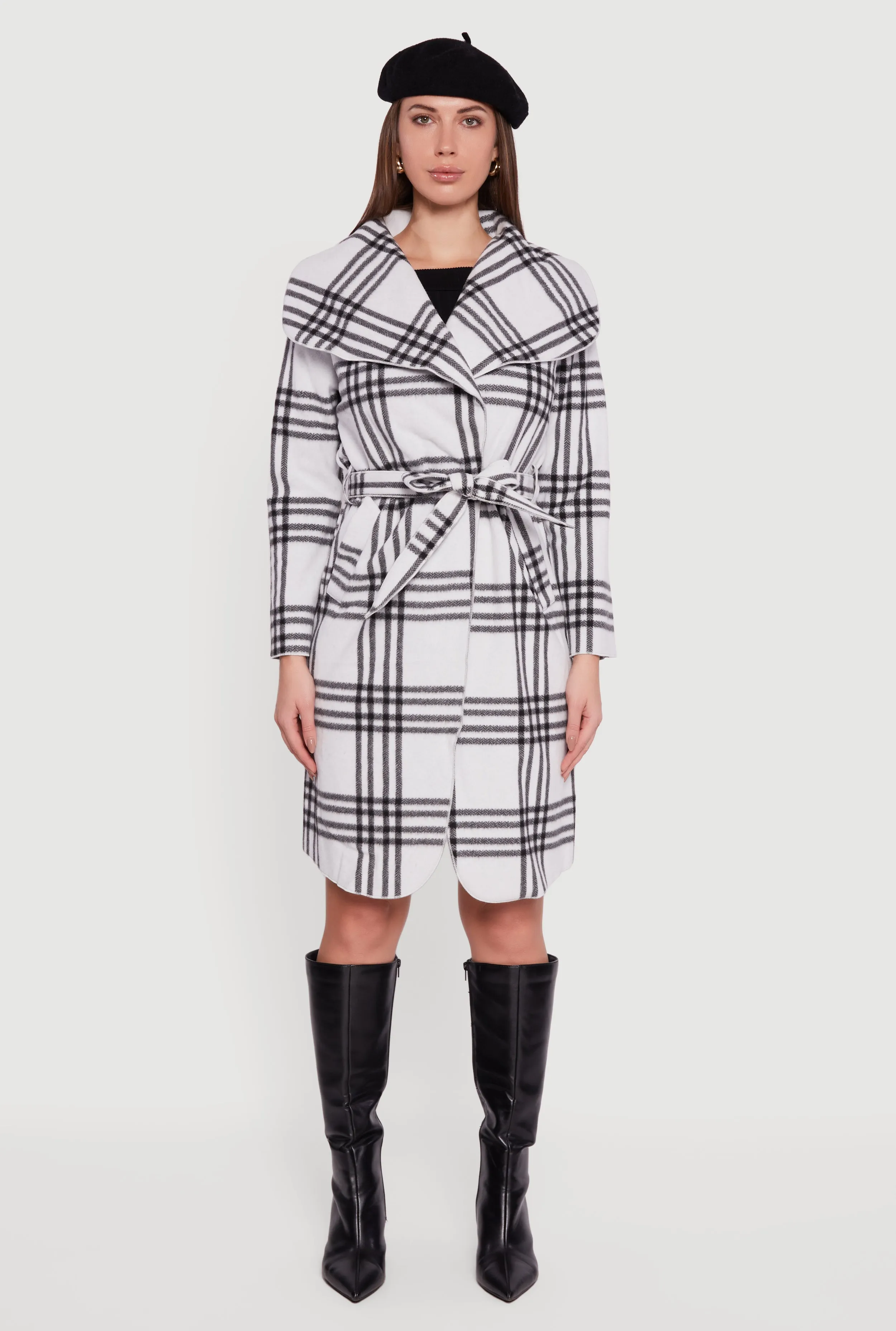 Trendy Plaid Fleece Wrap Coat with Tie Waist Belt sold by Rainbow product image thumbnail 3