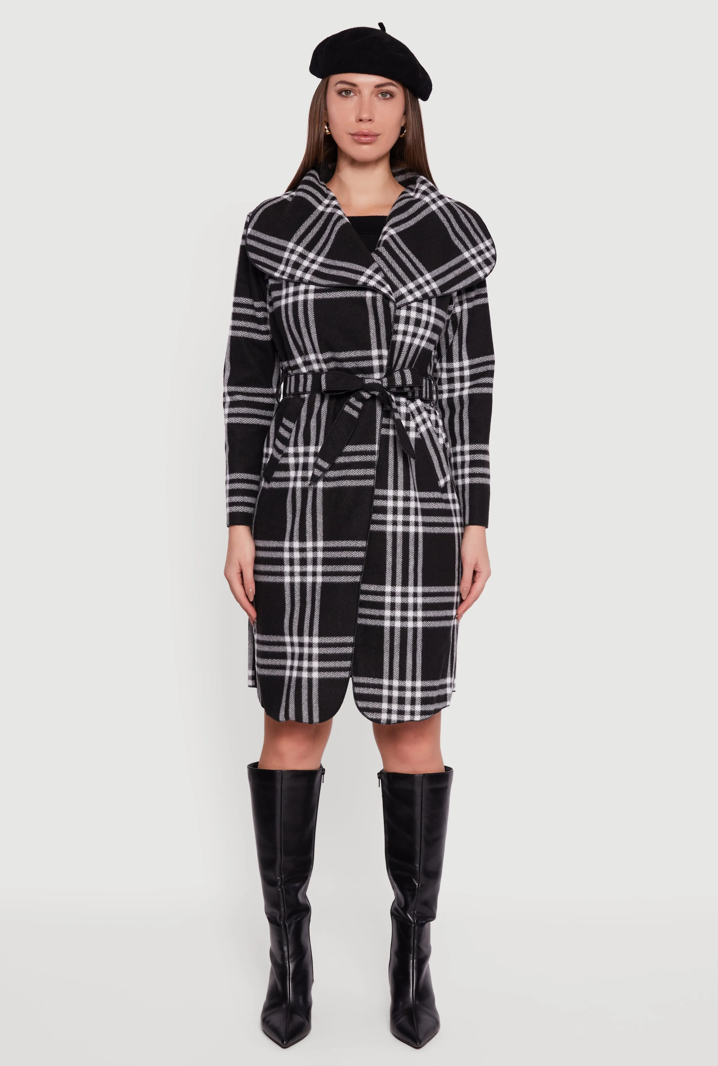 Trendy Plaid Fleece Wrap Coat with Tie Waist Belt sold by Rainbow product image thumbnail 3