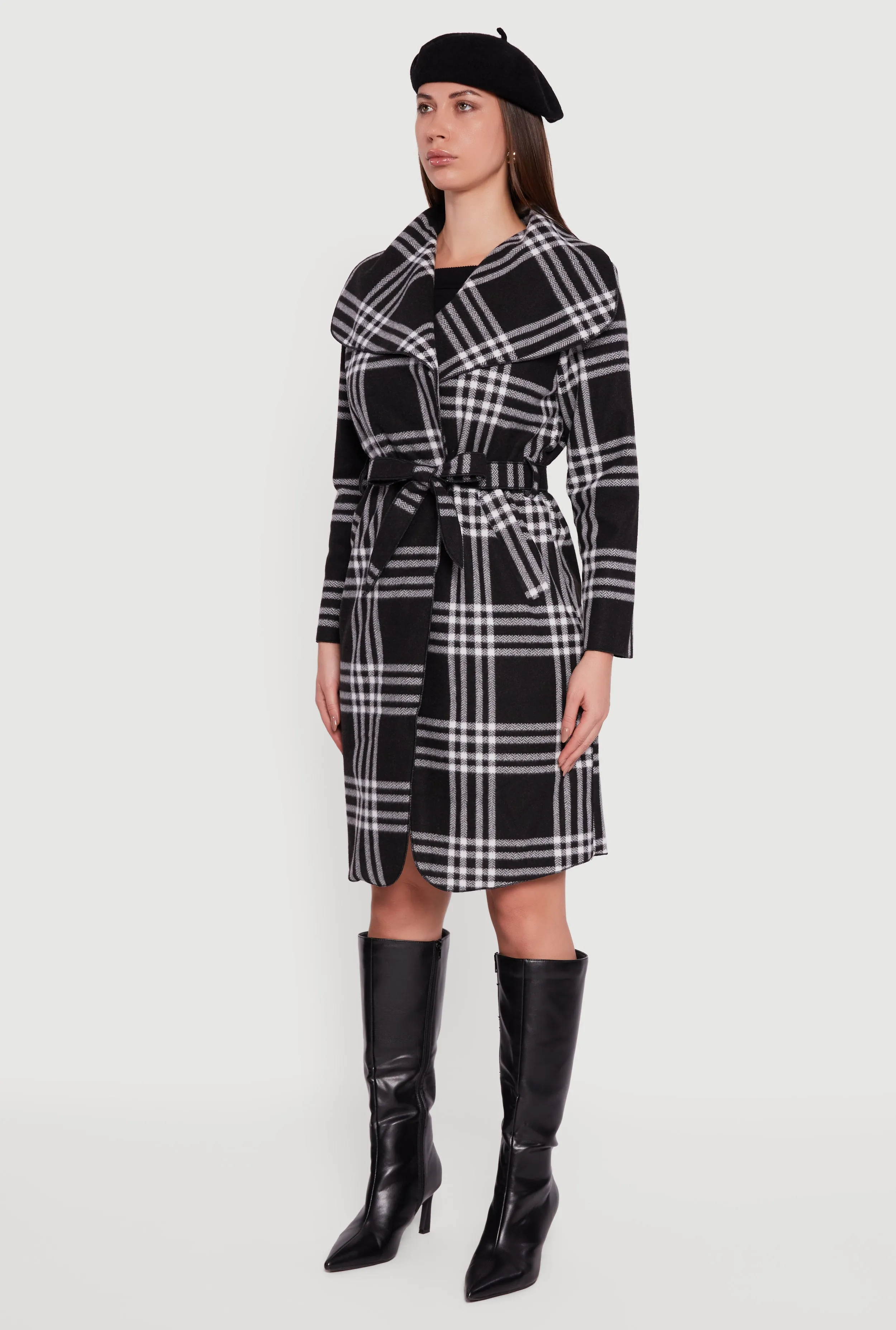 Trendy Plaid Fleece Wrap Coat with Tie Waist Belt sold by Rainbow product image thumbnail 5