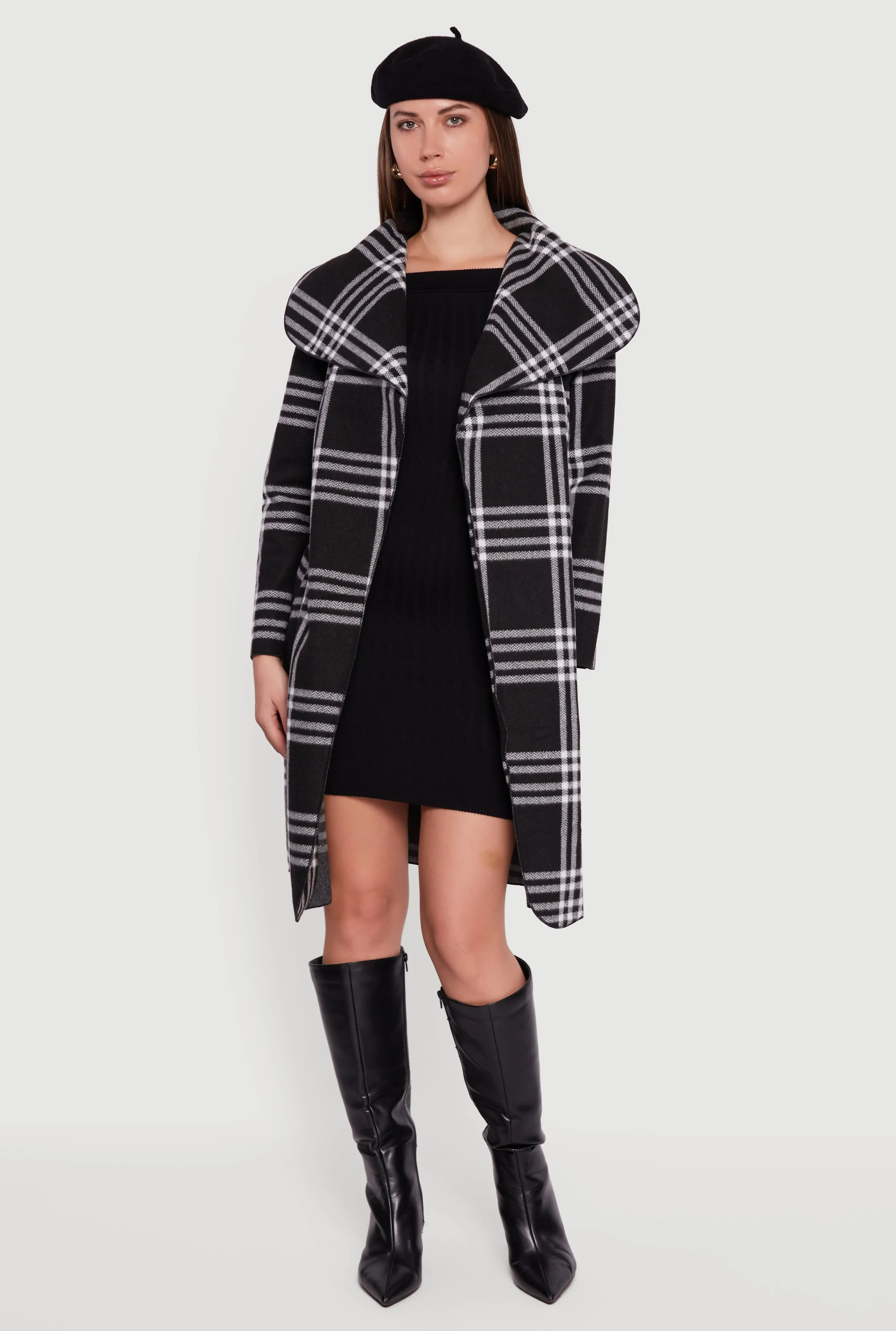 Trendy Plaid Fleece Wrap Coat with Tie Waist Belt sold by Rainbow product image thumbnail 2