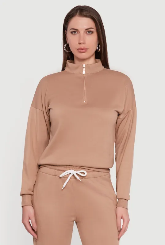 Half Zip Front Fleece Lined Drop Shoulder Sweatshirt sold by Rainbow