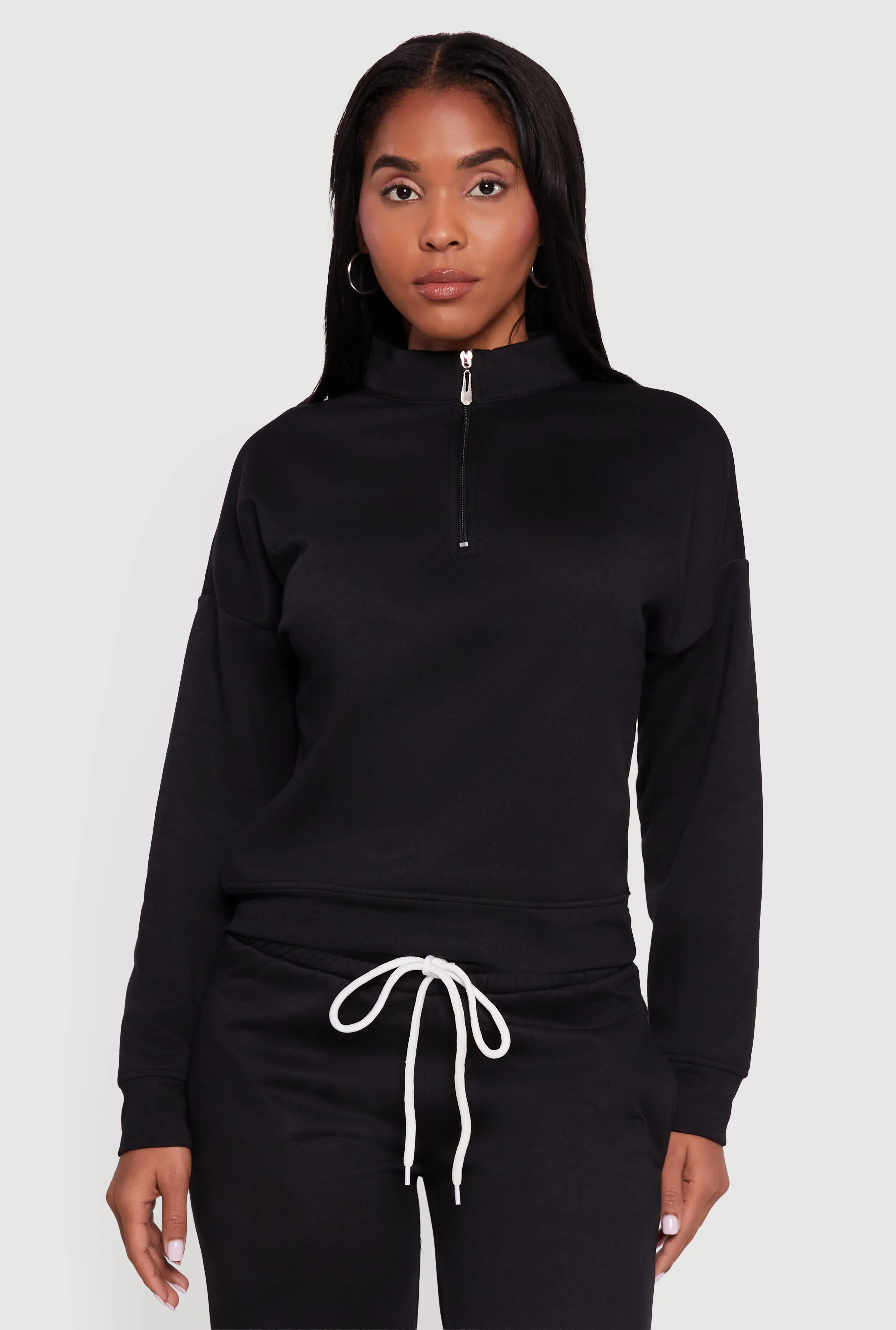 Half Zip Front Fleece Lined Drop Shoulder Sweatshirt sold by Rainbow