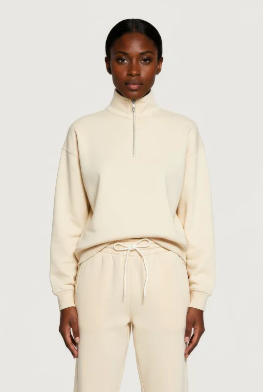 Half Zip Front Fleece Lined Drop Shoulder Sweatshirt sold by Rainbow