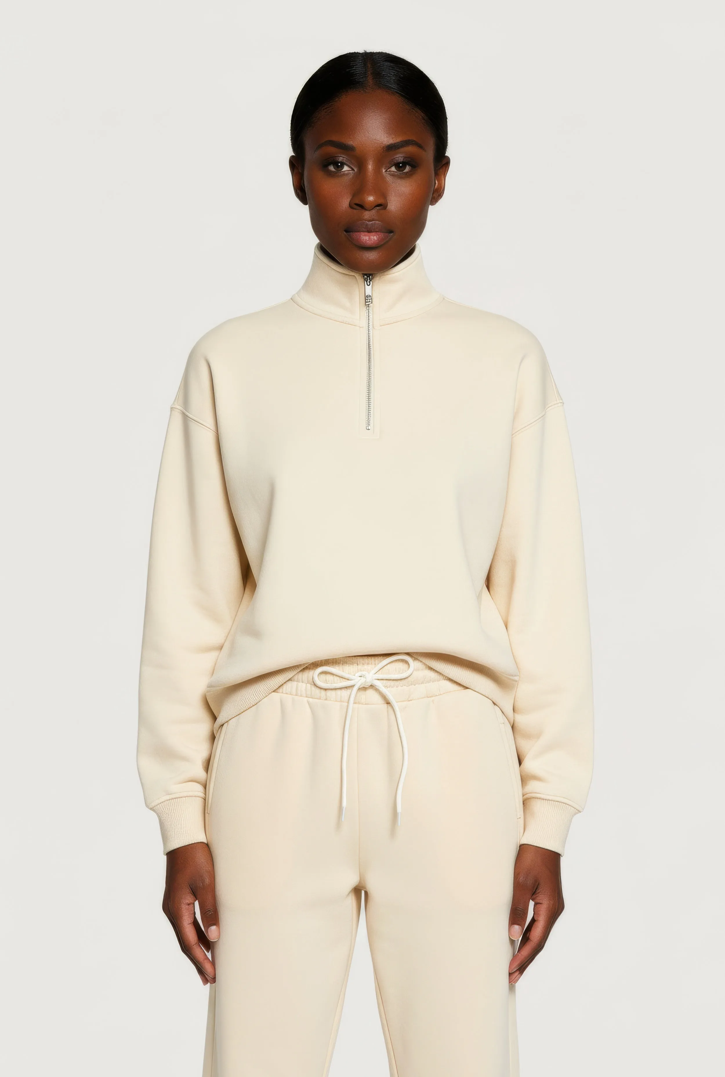 Half Zip Front Fleece Lined Drop Shoulder Sweatshirt sold by Rainbow