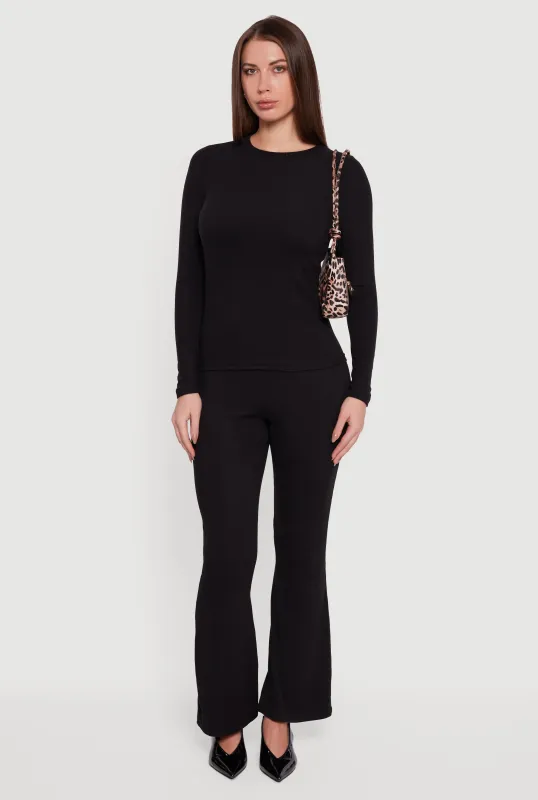 Ribbed Knit Flare Leg Casual Pants sold by Rainbow