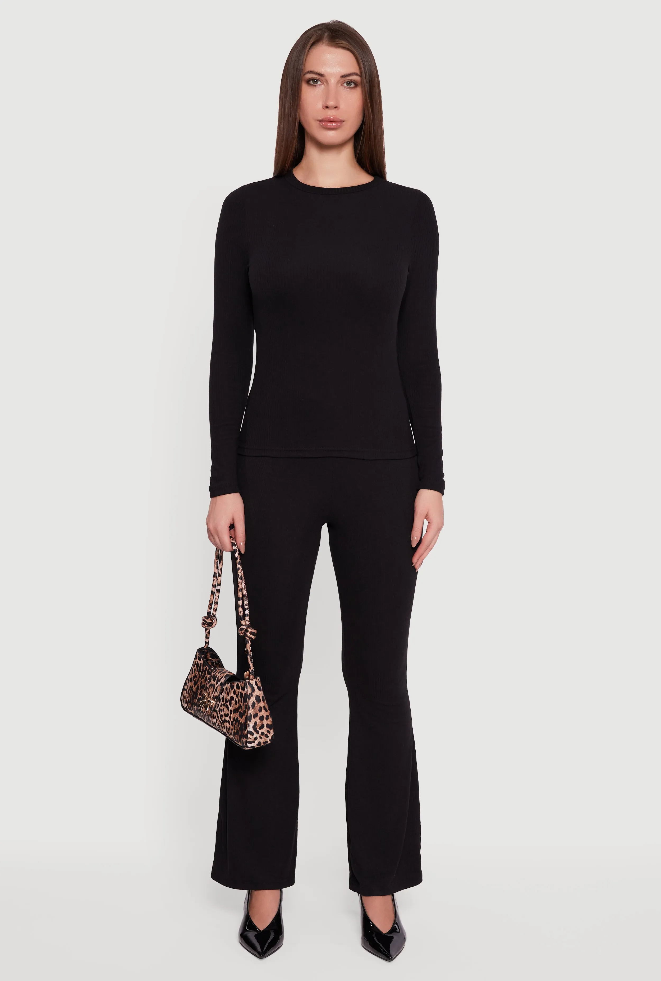 Ribbed Knit Flare Leg Casual Pants sold by Rainbow product image thumbnail 2