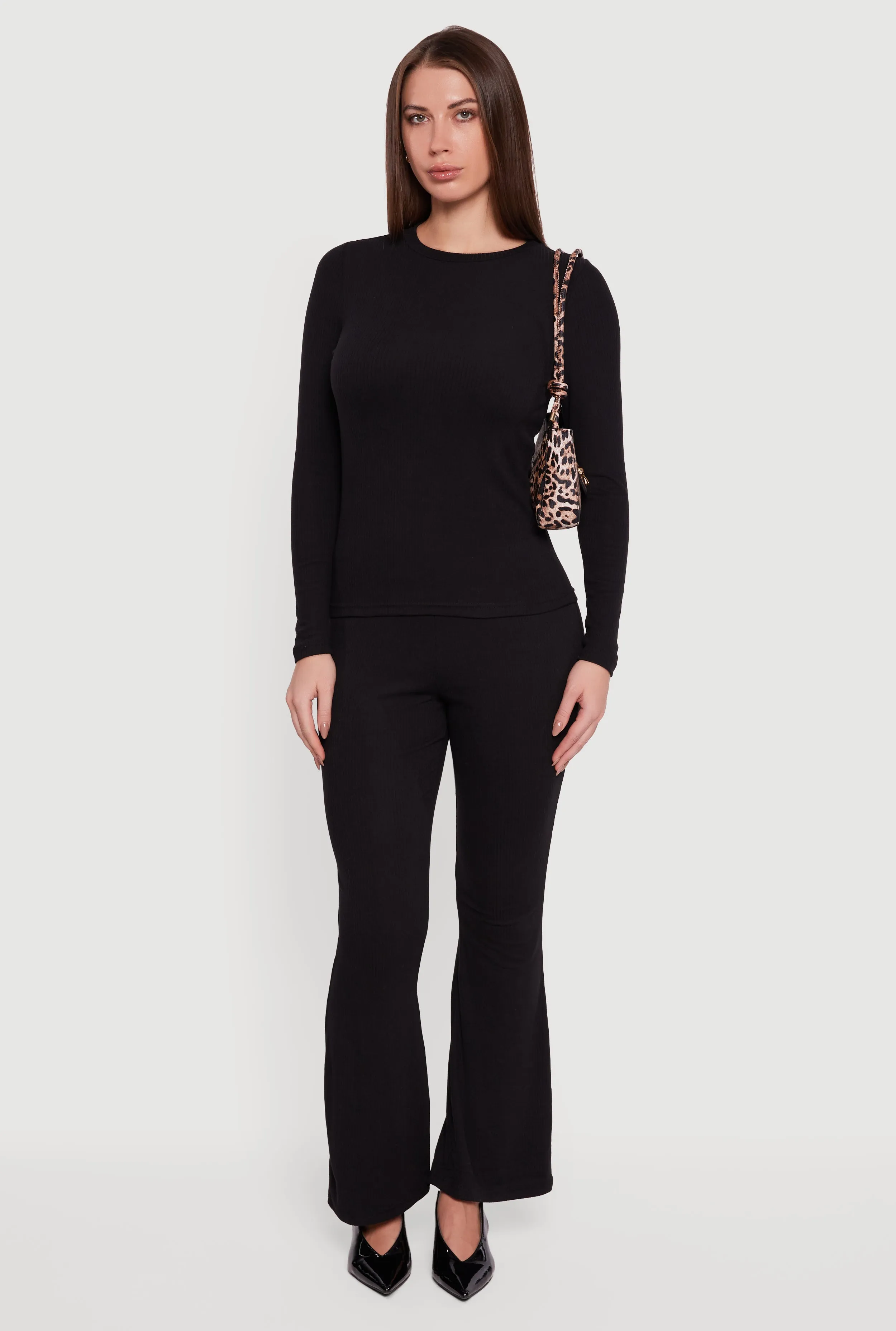 Ribbed Knit Flare Leg Casual Pants sold by Rainbow