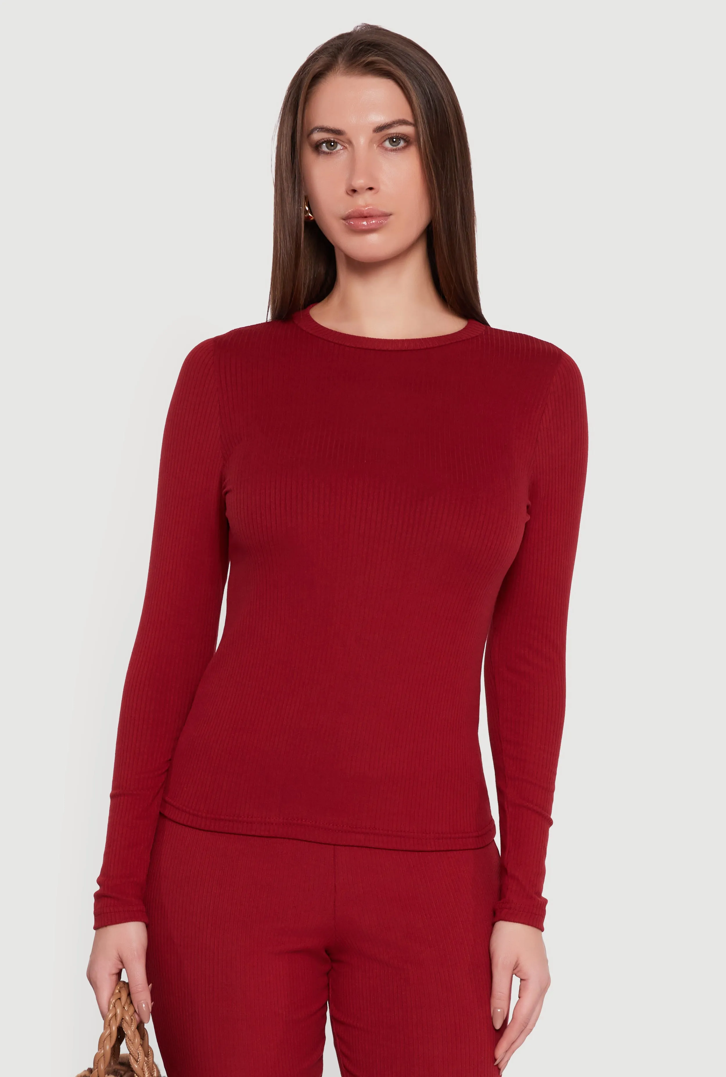 Ribbed Knit Long Sleeve Crew Neck Top sold by Rainbow