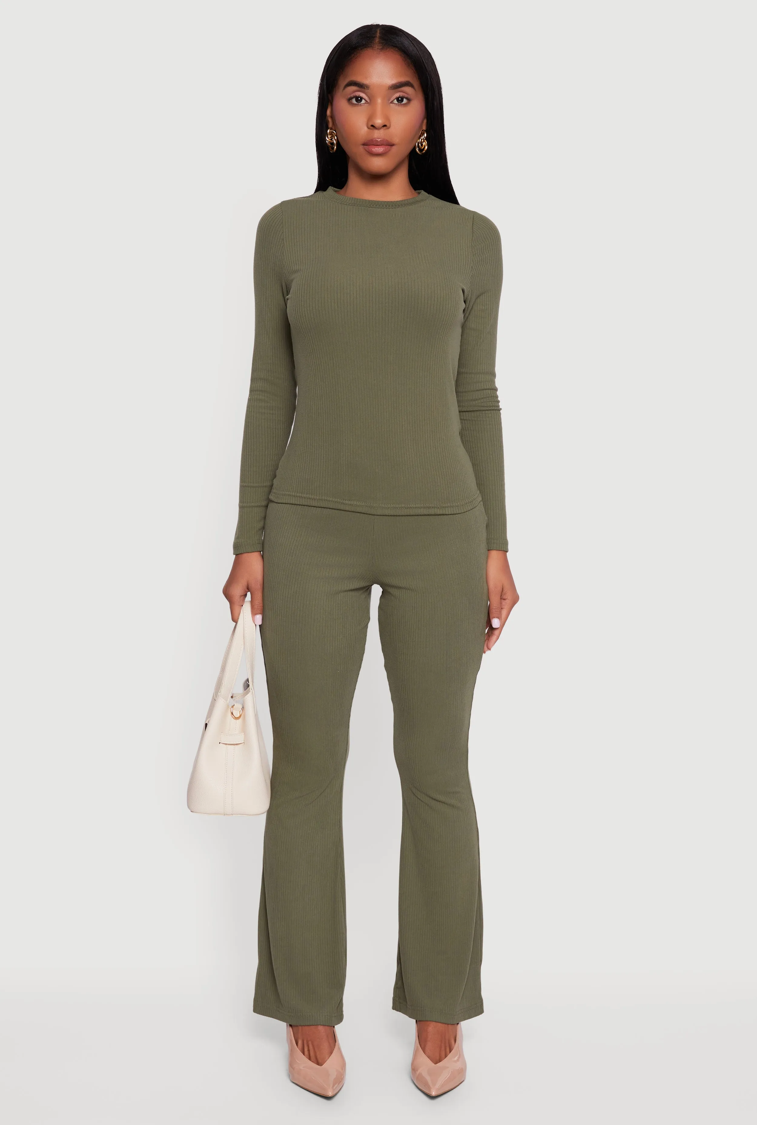 Ribbed Knit Flare Leg Casual Pants sold by Rainbow product image thumbnail 2