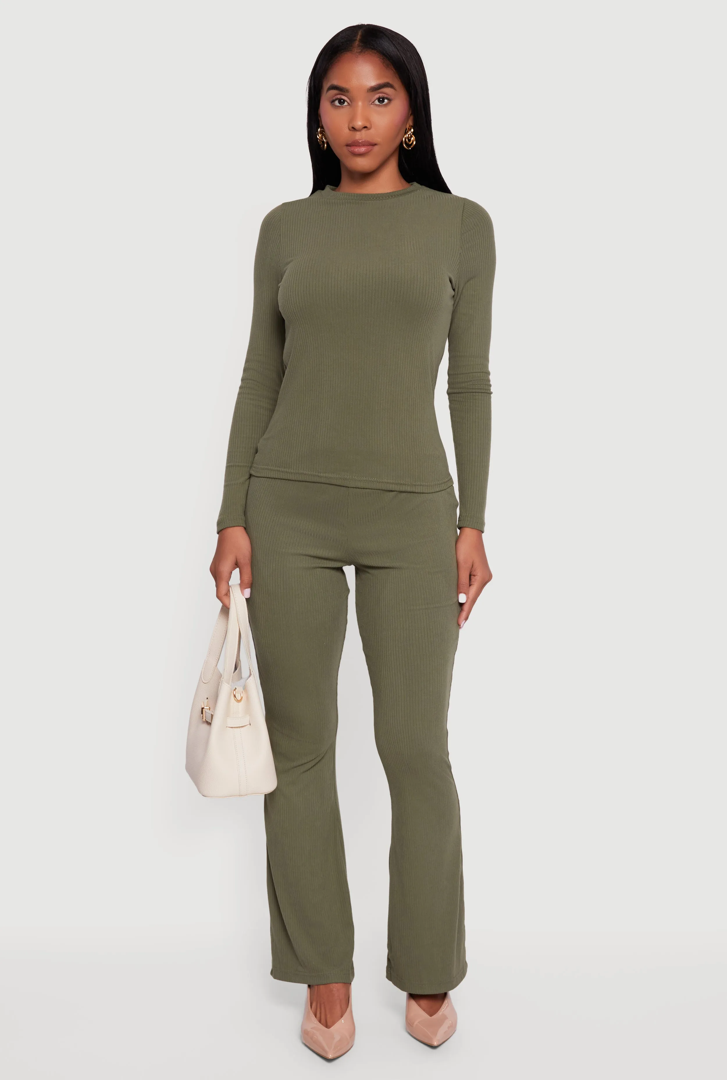 Ribbed Knit Flare Leg Casual Pants sold by Rainbow