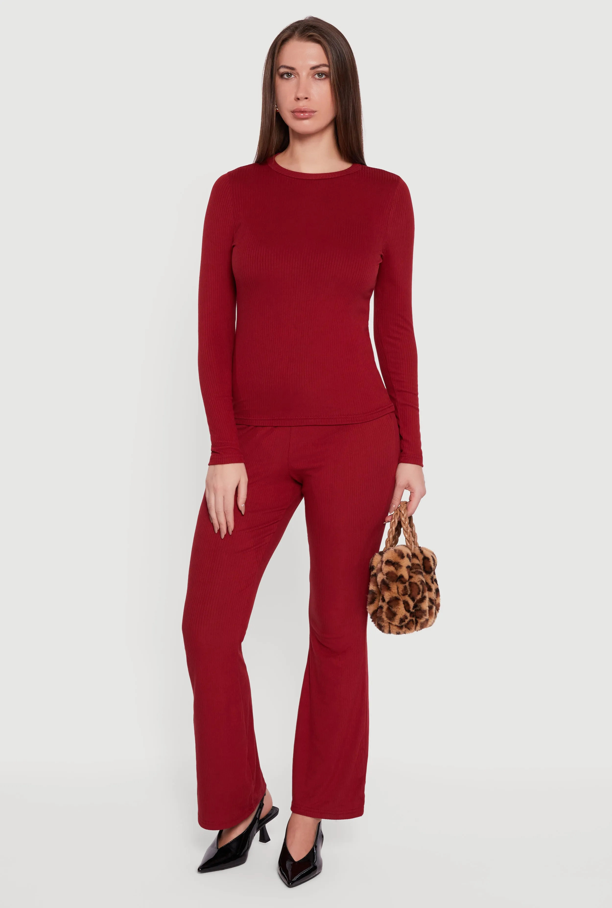 Ribbed Knit Flare Leg Casual Pants sold by Rainbow