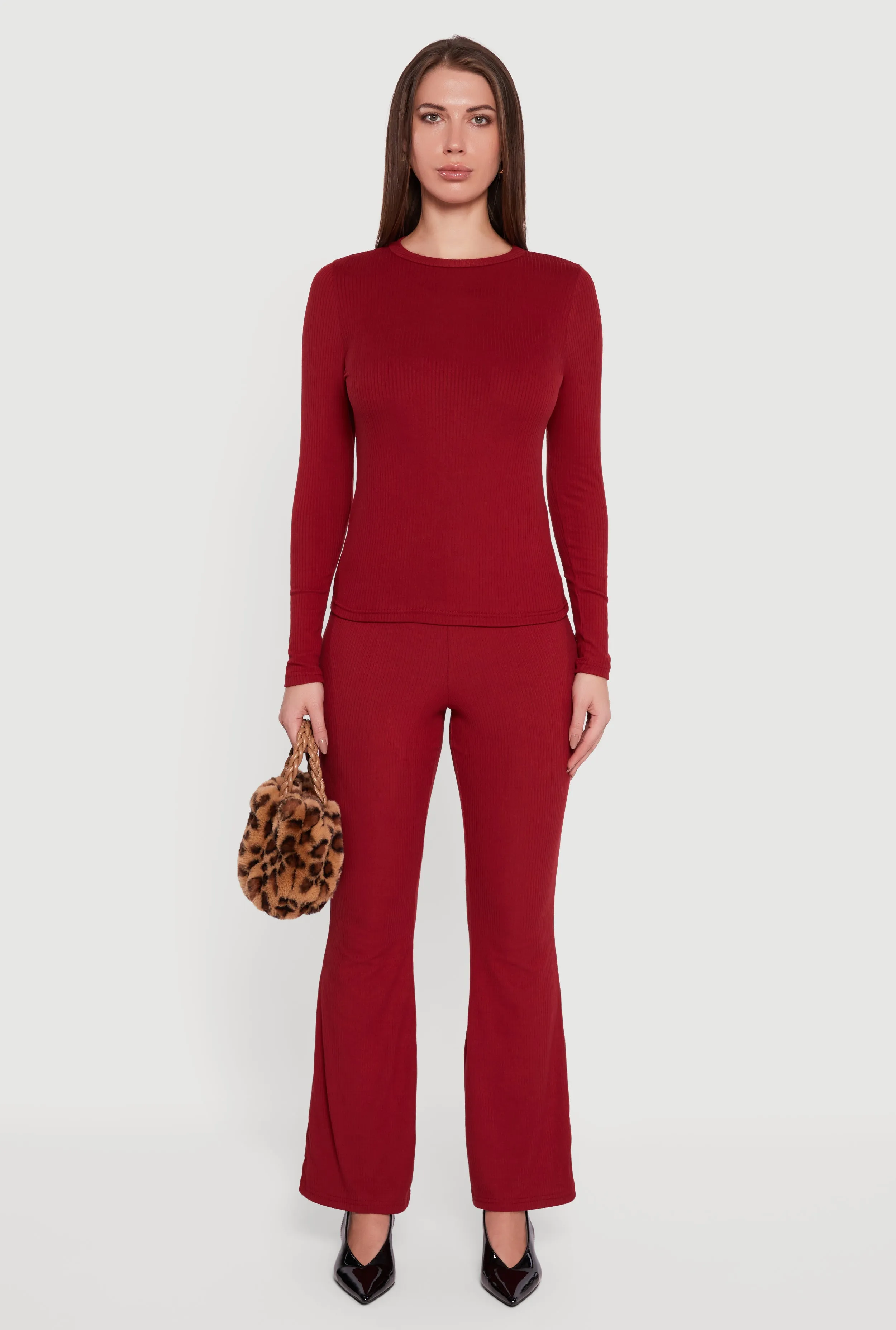 Ribbed Knit Flare Leg Casual Pants sold by Rainbow product image thumbnail 2