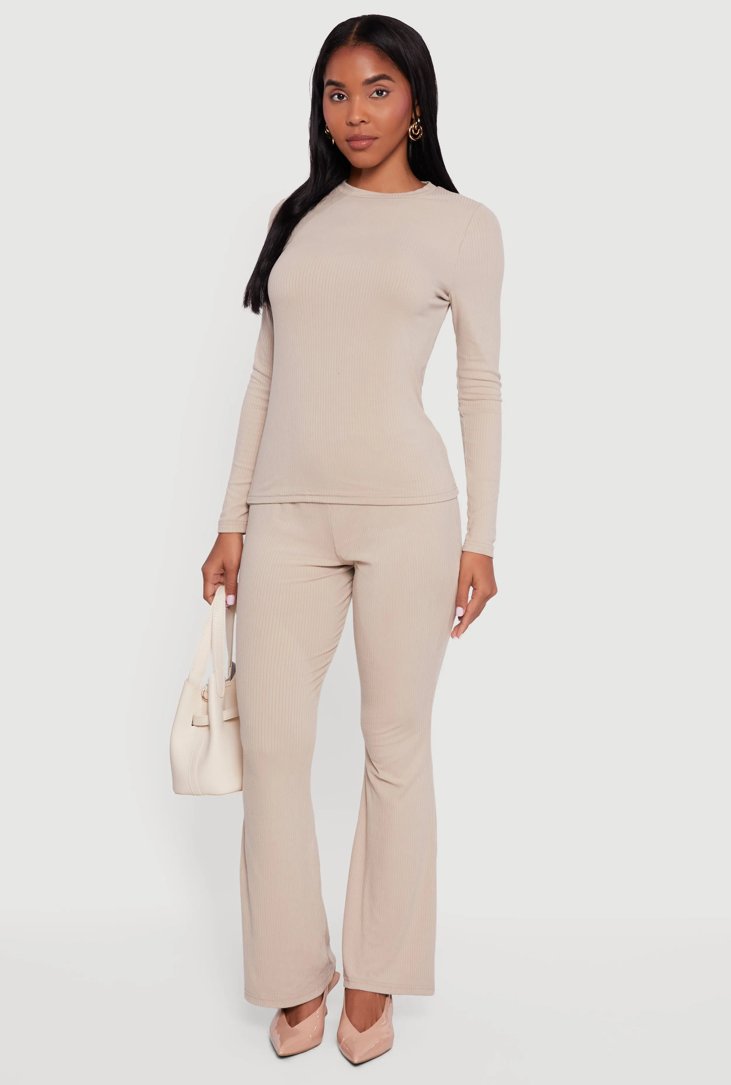 Ribbed Knit Flare Leg Casual Pants sold by Rainbow