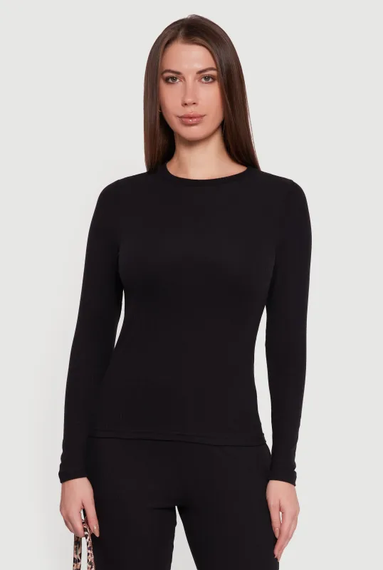 Ribbed Knit Long Sleeve Crew Neck Top sold by Rainbow