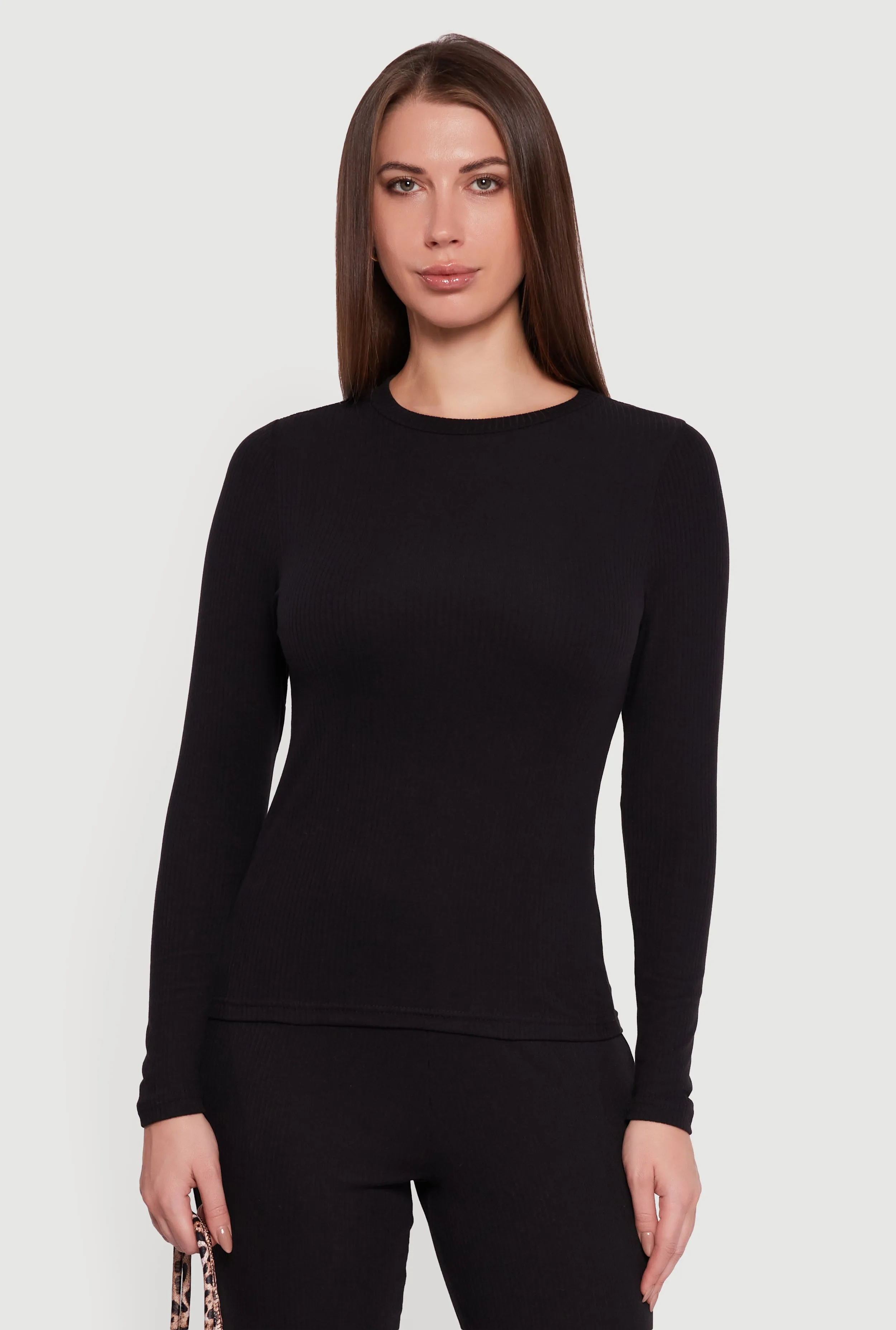 Ribbed Knit Long Sleeve Crew Neck Top sold by Rainbow