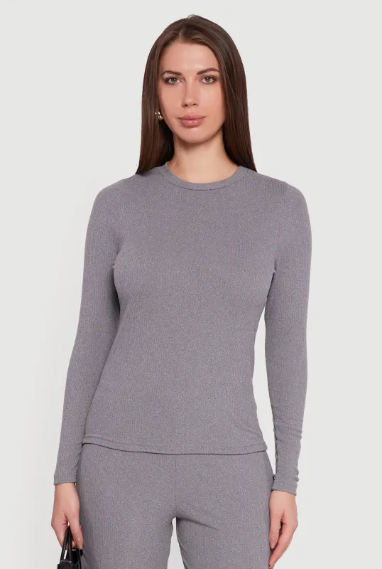 Ribbed Knit Long Sleeve Crew Neck Top sold by Rainbow