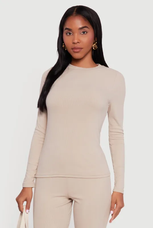Ribbed Knit Long Sleeve Crew Neck Top sold by Rainbow