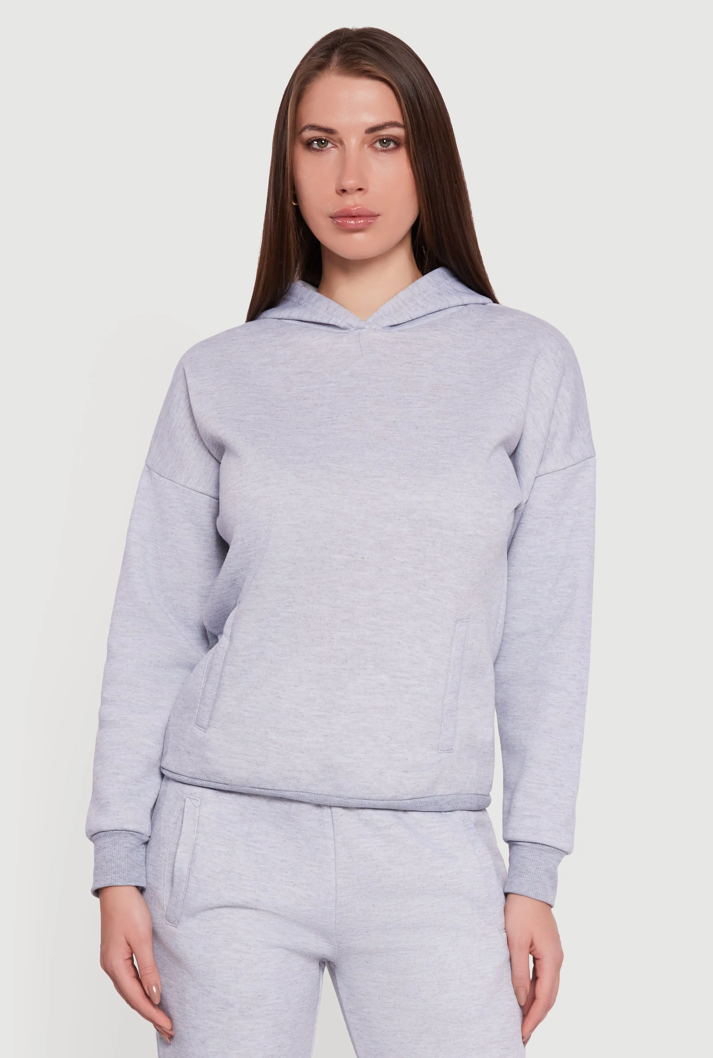 Kangaroo Pocket Long Sleeve Drop Shoulder Pullover Hoodie sold by Rainbow