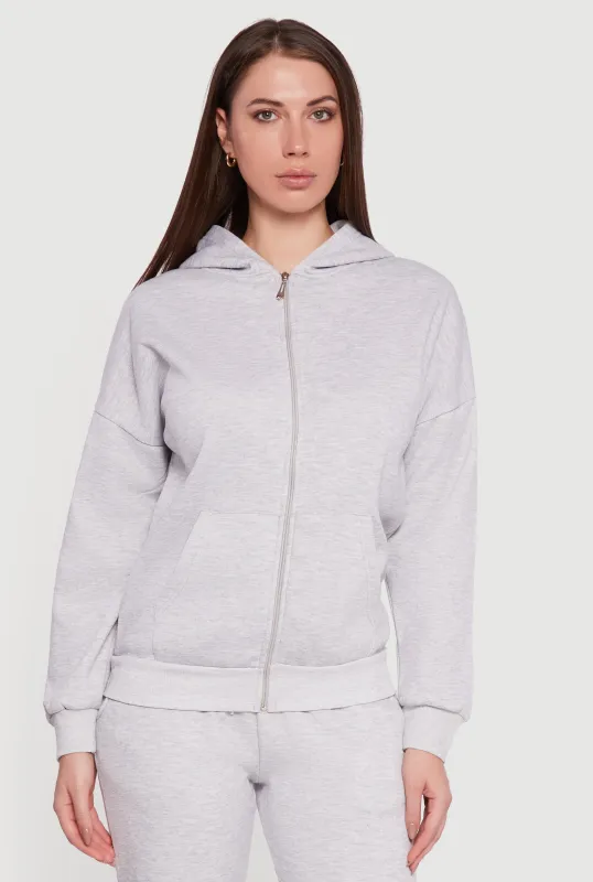 Long Sleeve Drop Shoulder Zip Front Hoodie sold by Rainbow