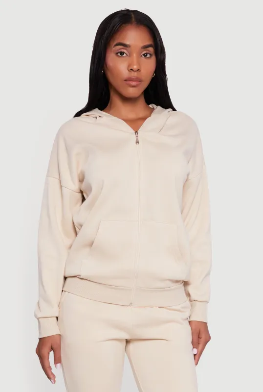Long Sleeve Drop Shoulder Zip Front Hoodie sold by Rainbow
