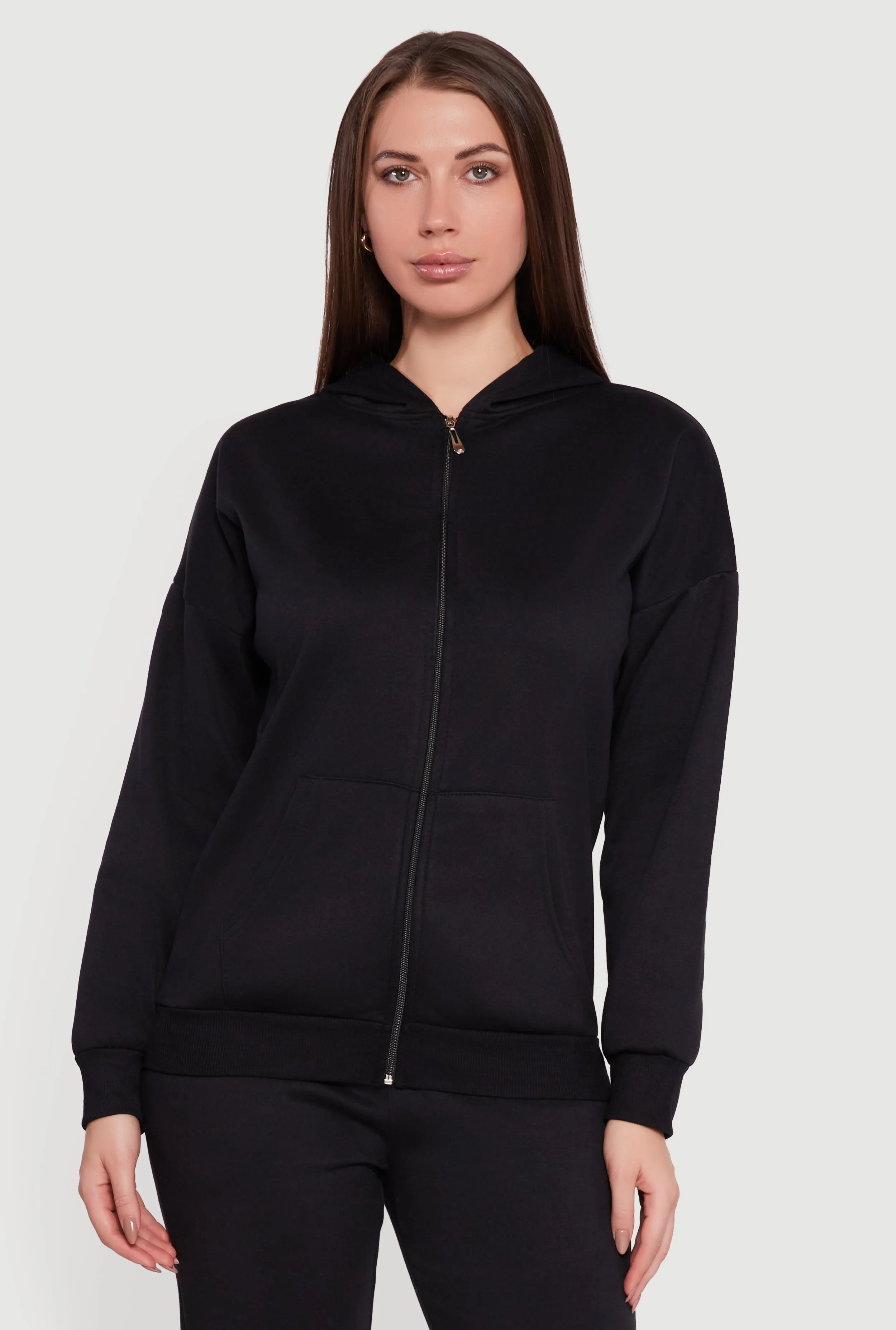 Long Sleeve Drop Shoulder Zip Front Hoodie sold by Rainbow