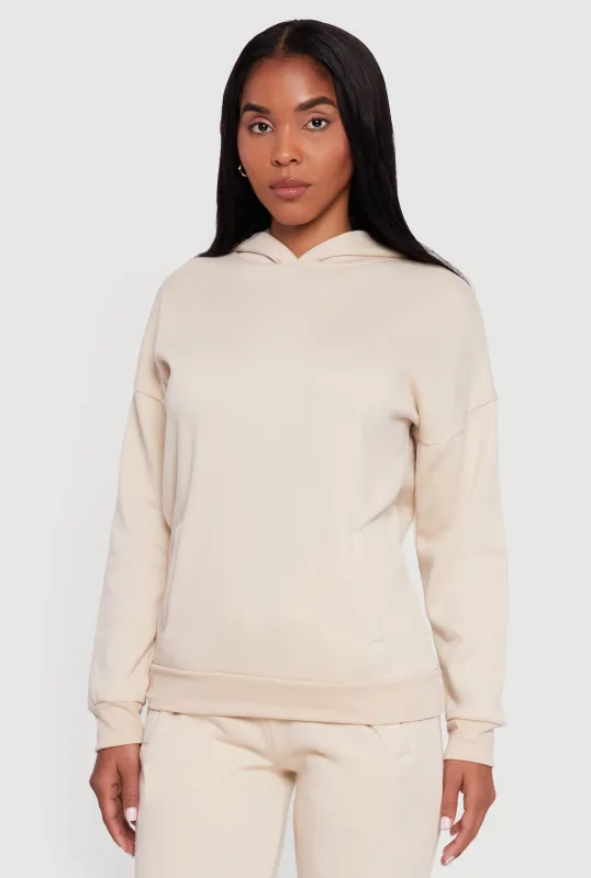 Kangaroo Pocket Long Sleeve Drop Shoulder Pullover Hoodie sold by Rainbow