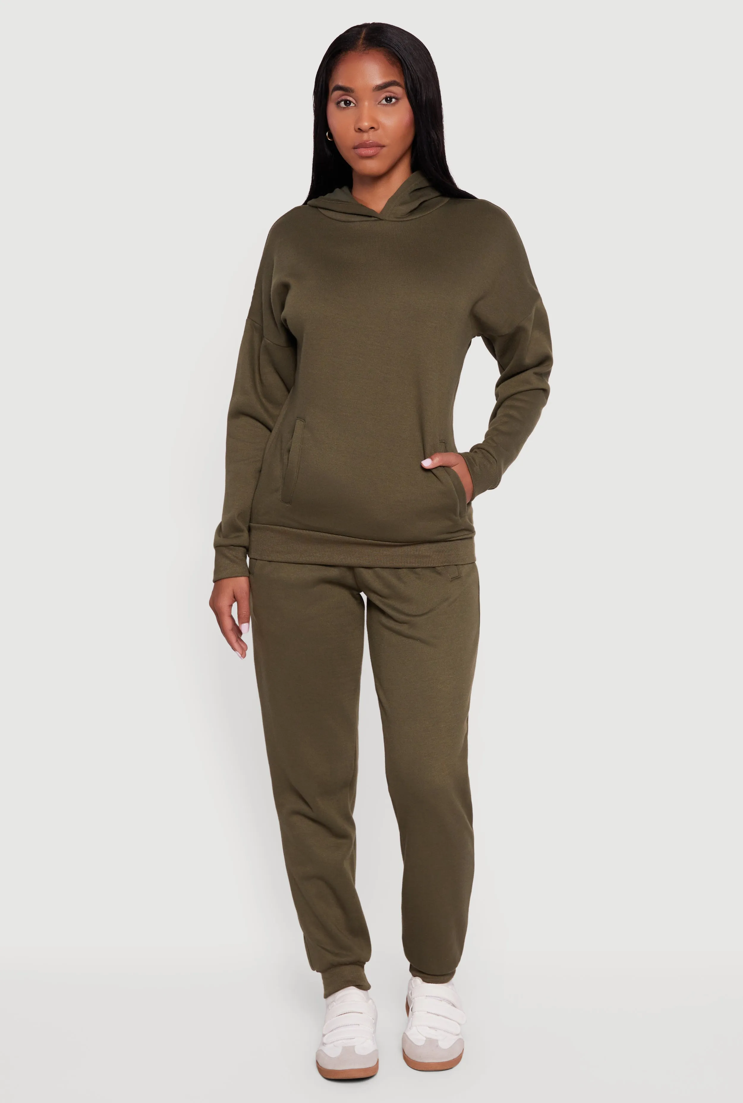 Kangaroo Pocket Long Sleeve Drop Shoulder Pullover Hoodie sold by Rainbow product image thumbnail 2