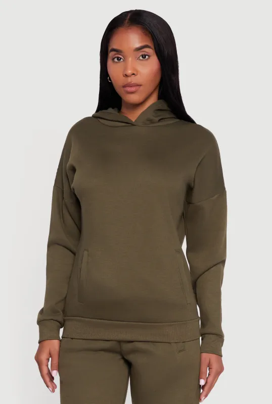 Kangaroo Pocket Long Sleeve Drop Shoulder Pullover Hoodie sold by Rainbow