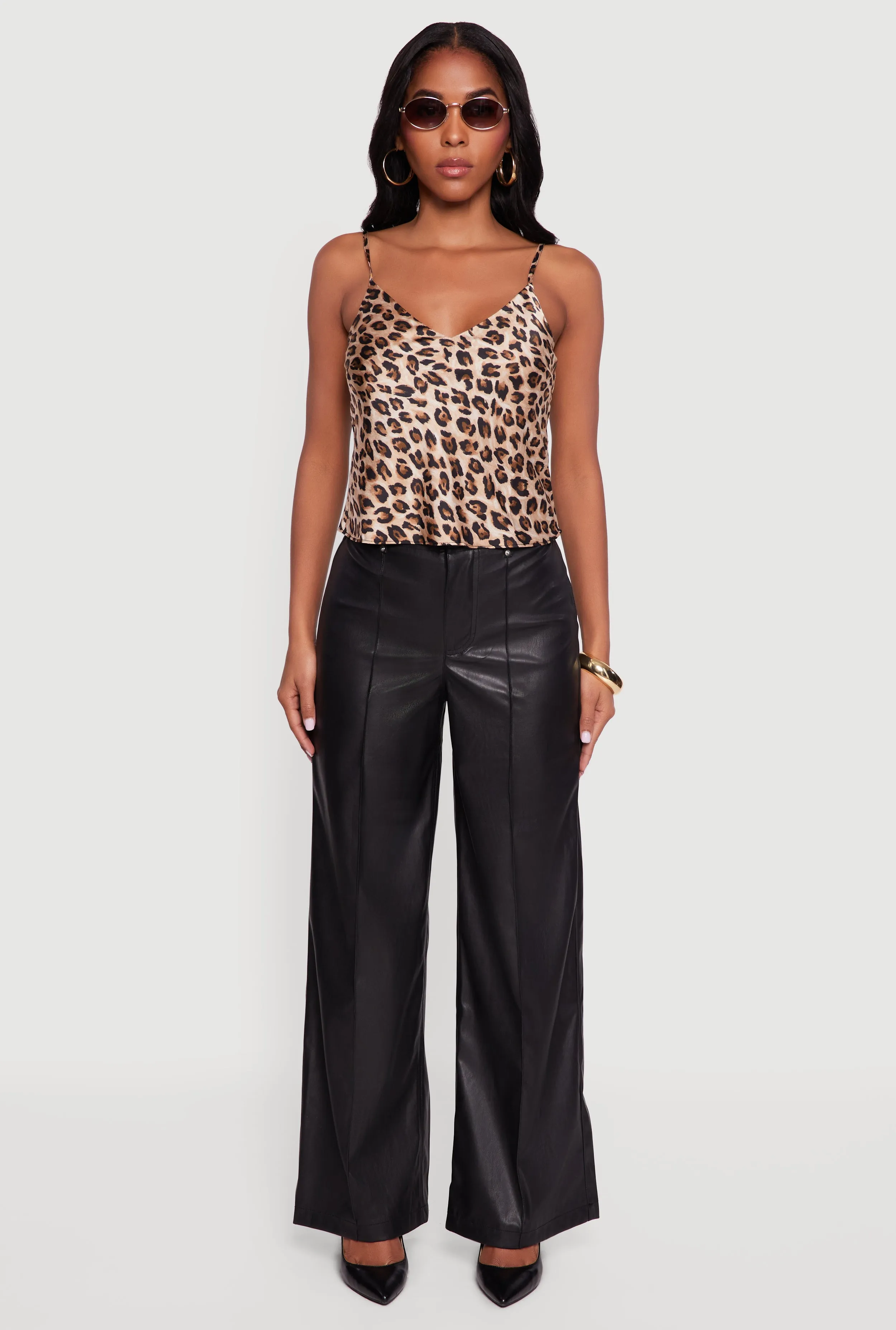 Faux Leather High Waisted Pintuck Dress Pants sold by Rainbow