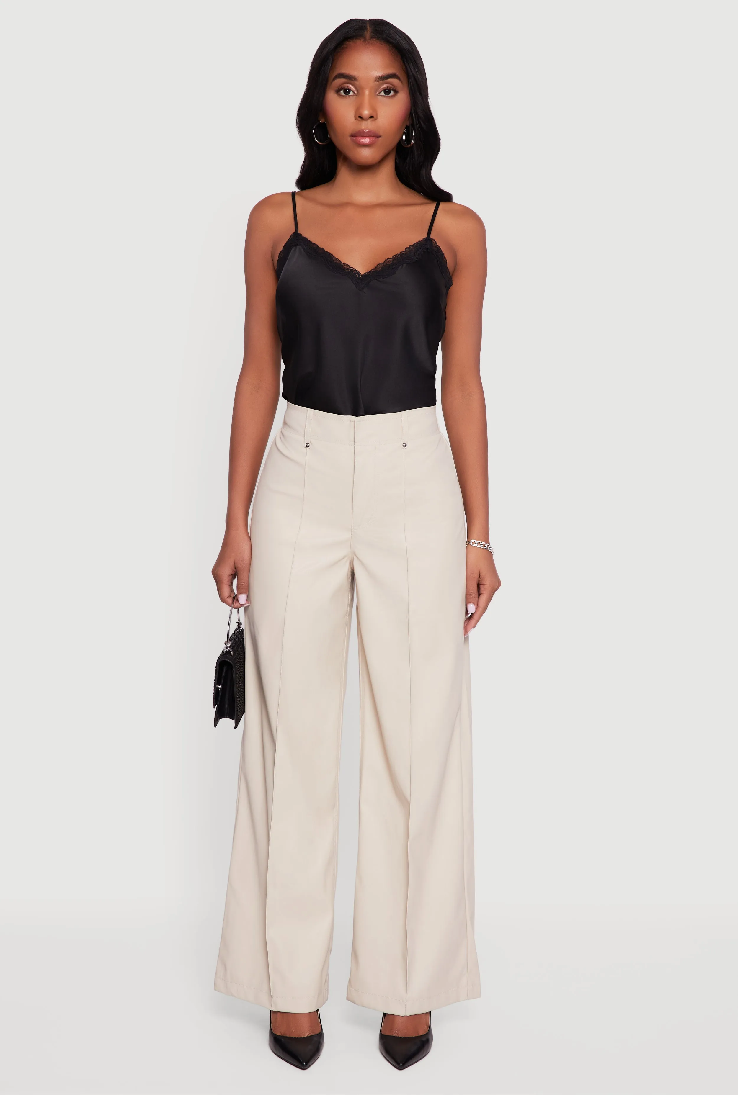 Faux Leather High Waisted Pintuck Dress Pants sold by Rainbow product image thumbnail 2