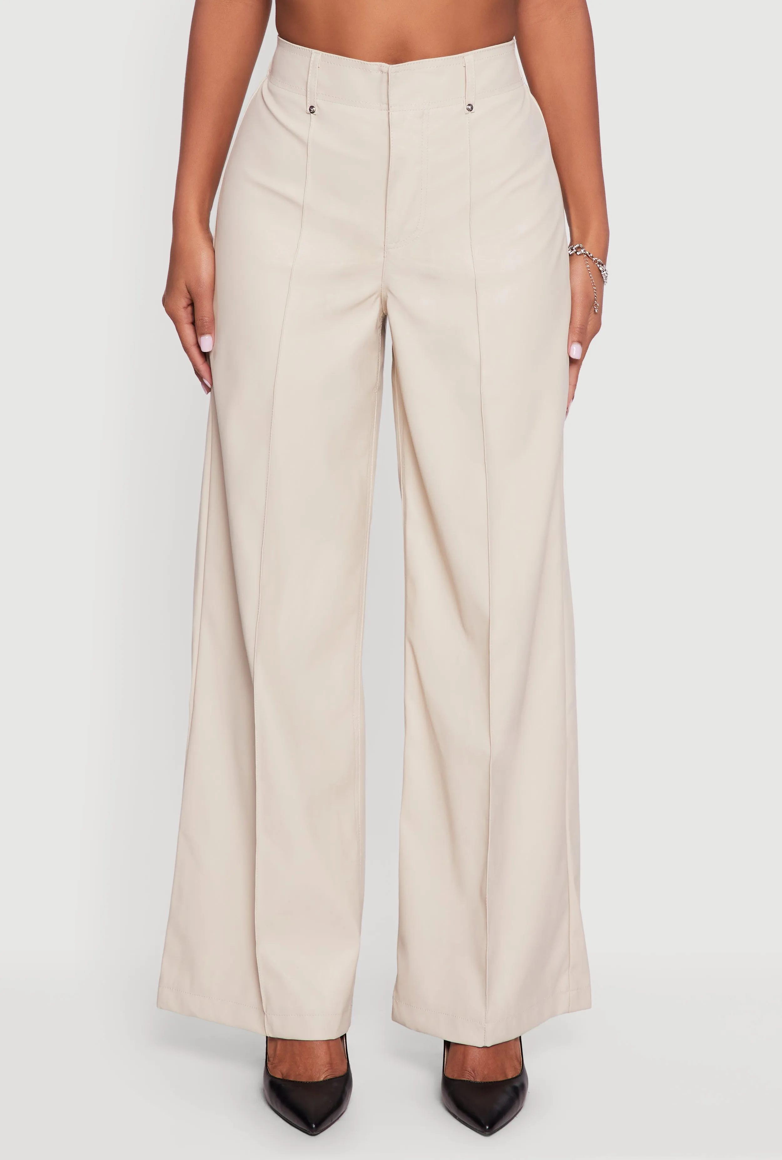 Faux Leather High Waisted Pintuck Dress Pants sold by Rainbow product image thumbnail 5