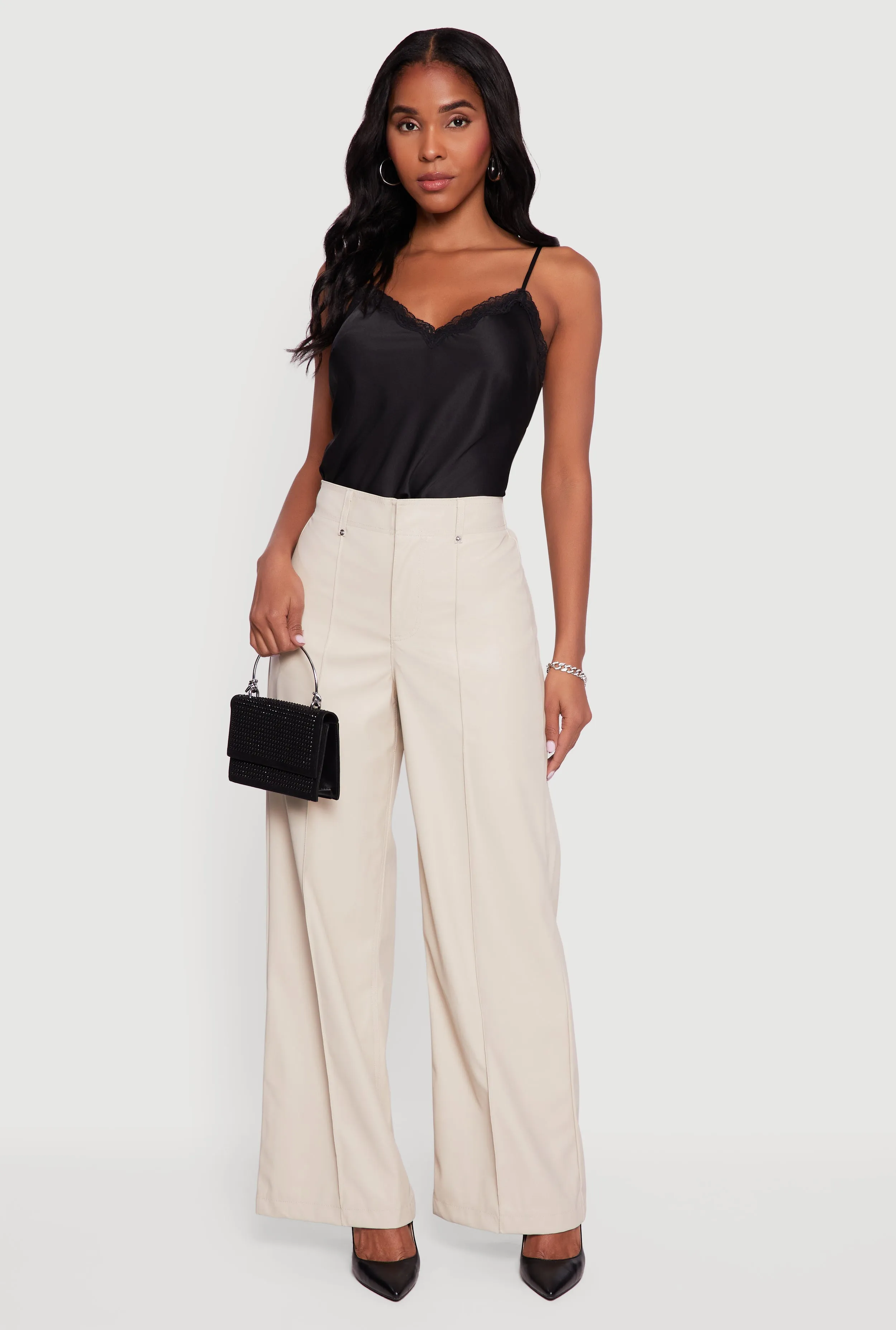 Faux Leather High Waisted Pintuck Dress Pants sold by Rainbow product image thumbnail 2