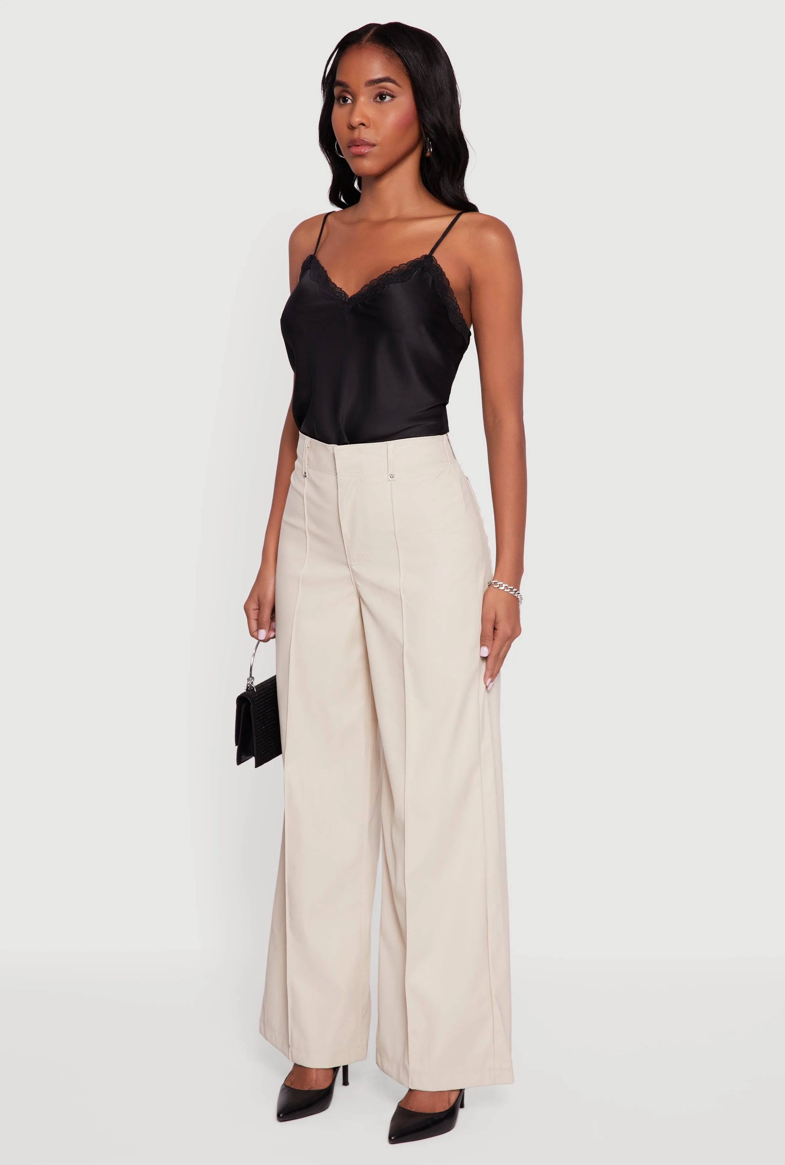 Faux Leather High Waisted Pintuck Dress Pants sold by Rainbow product image thumbnail 3