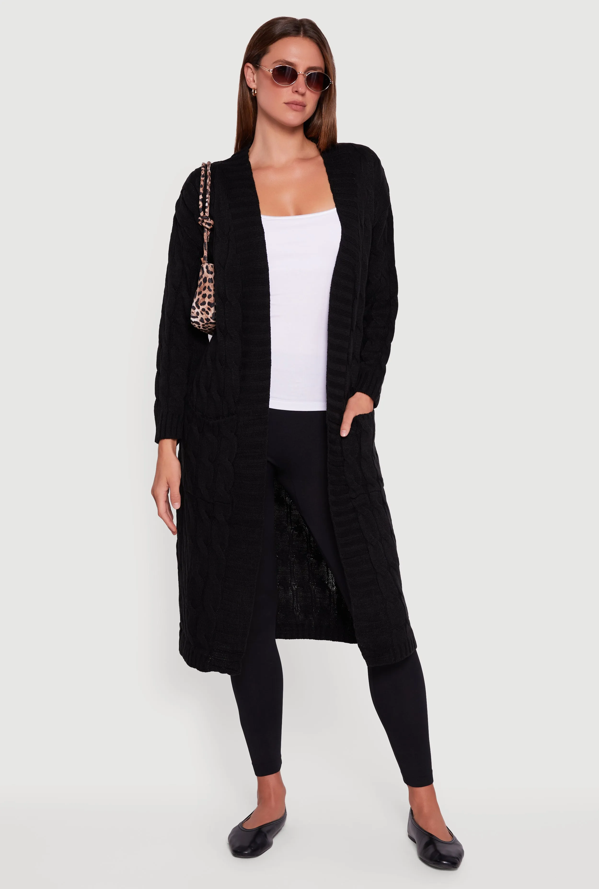 Open Front Cable Knit Long Cardigan sold by Rainbow product image thumbnail 3