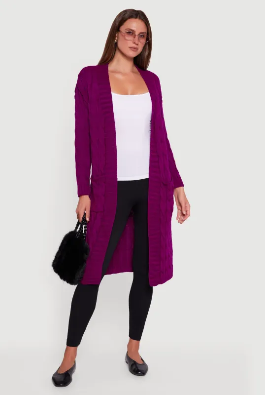 Open Front Cable Knit Long Cardigan sold by Rainbow