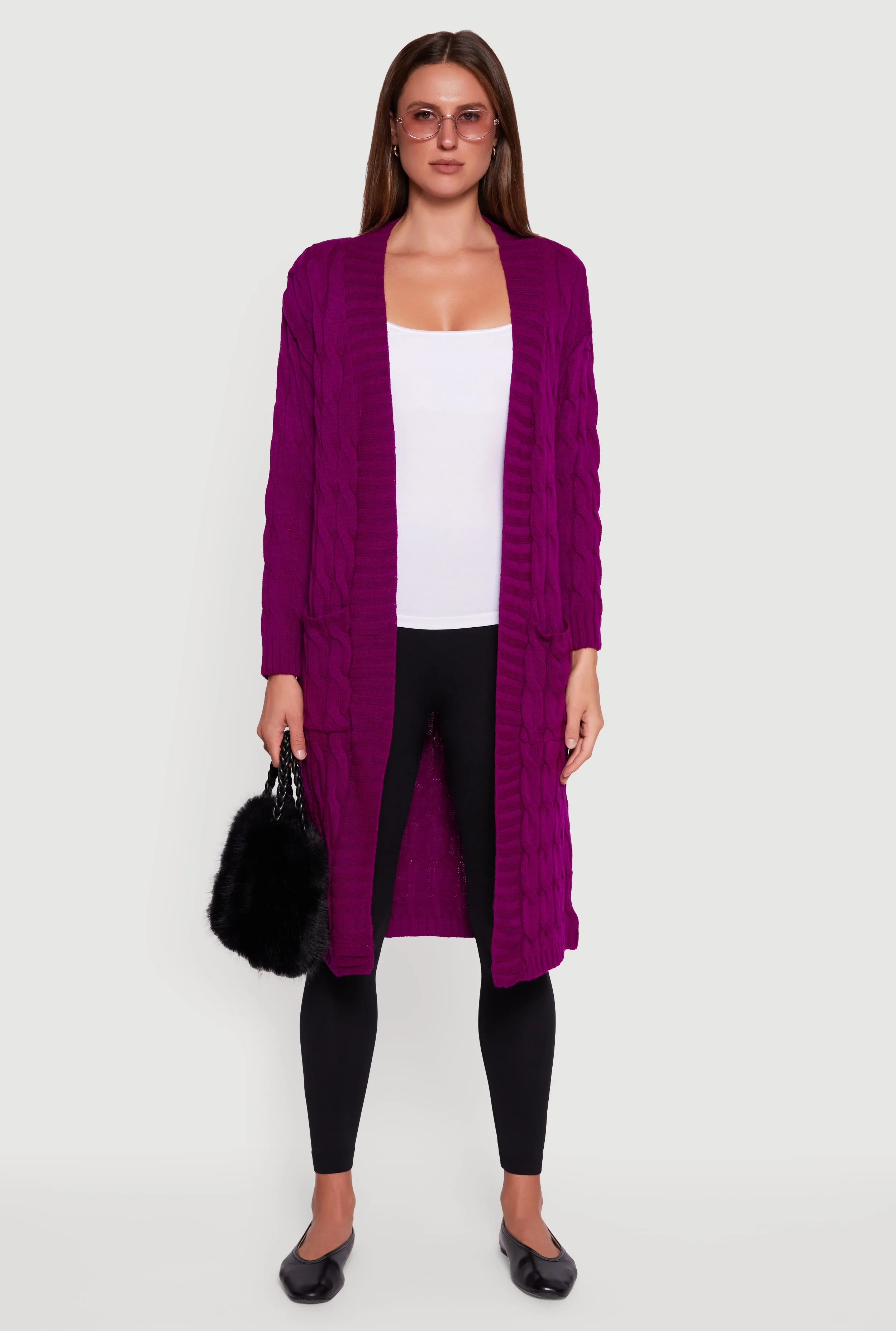 Open Front Cable Knit Long Cardigan sold by Rainbow product image thumbnail 2
