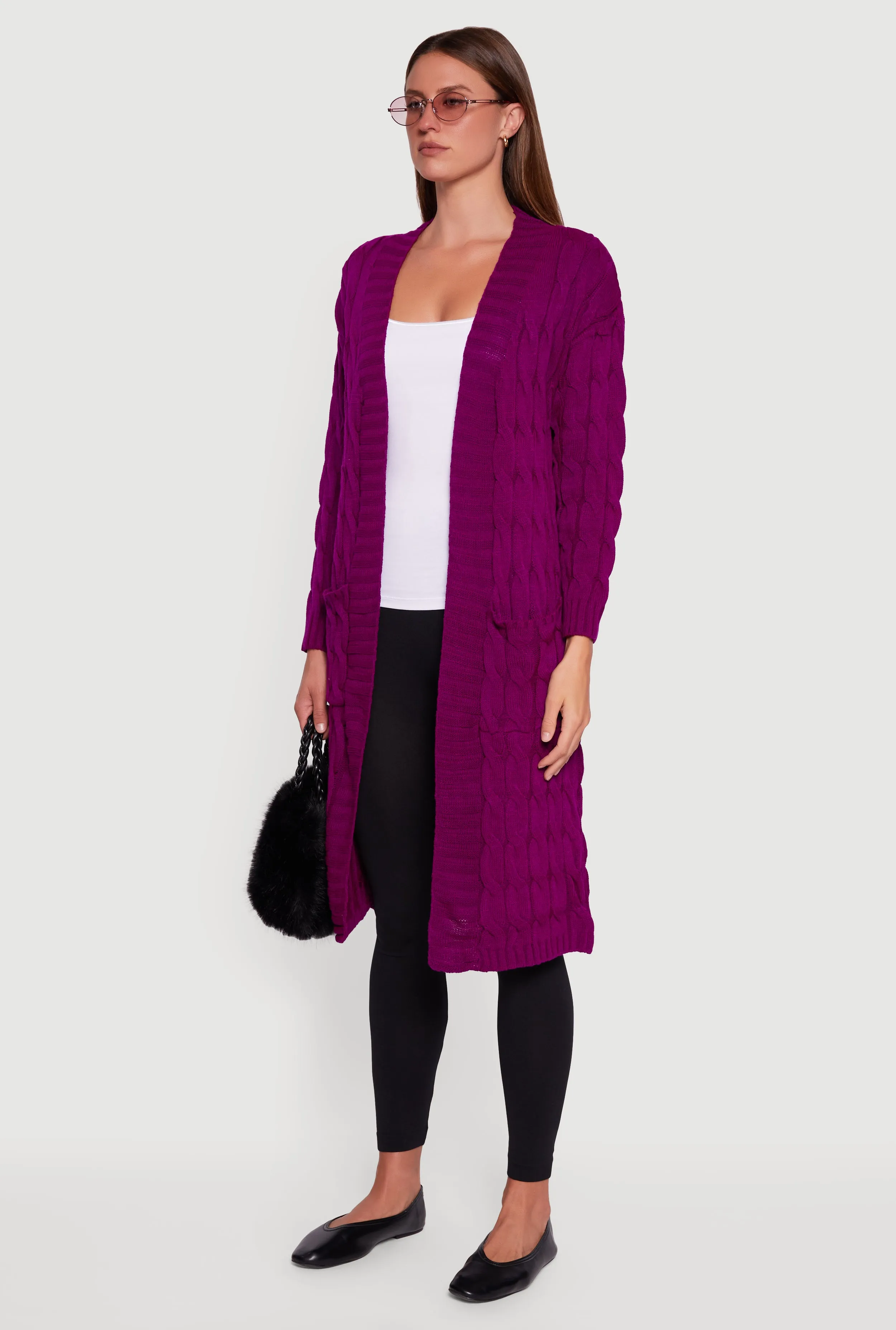 Open Front Cable Knit Long Cardigan sold by Rainbow product image thumbnail 3