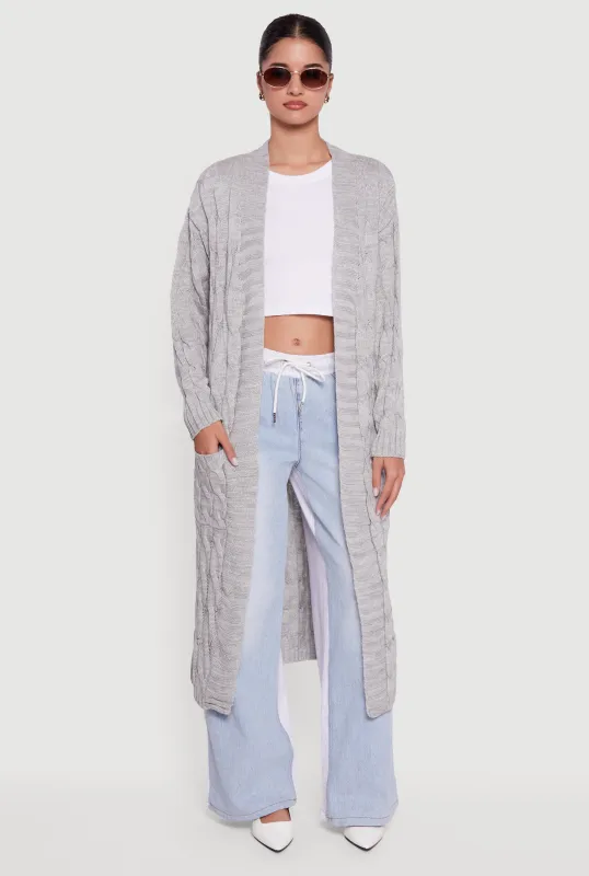 Open Front Cable Knit Long Cardigan sold by Rainbow
