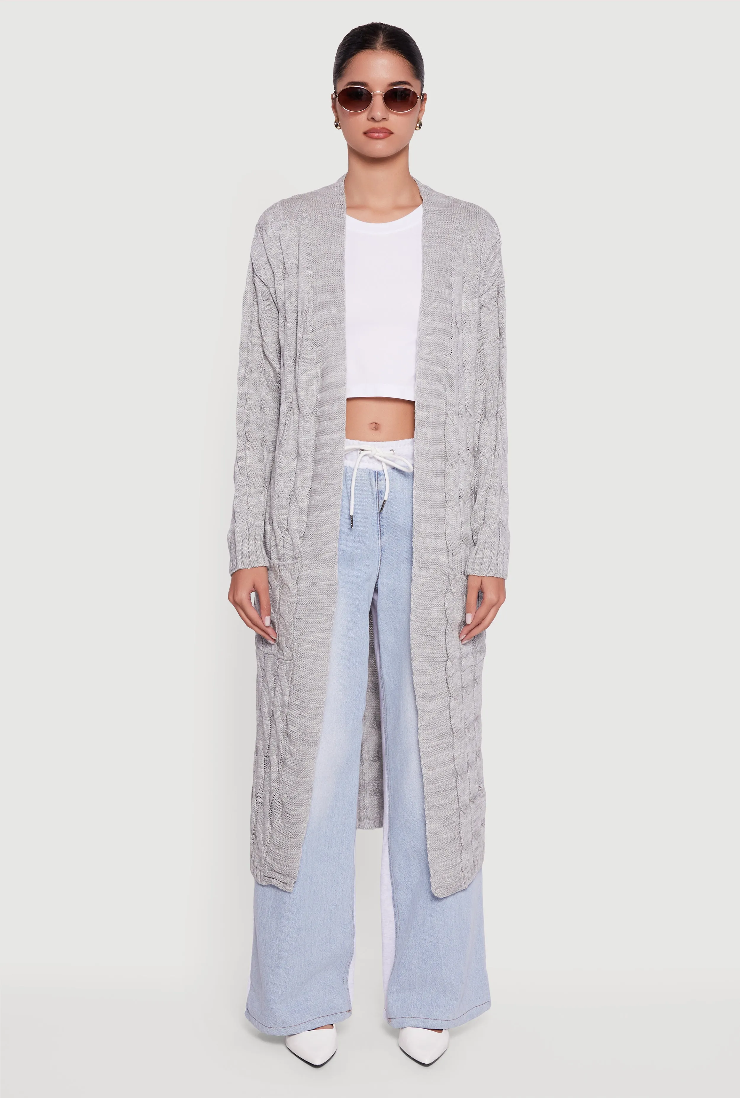 Open Front Cable Knit Long Cardigan sold by Rainbow product image thumbnail 2