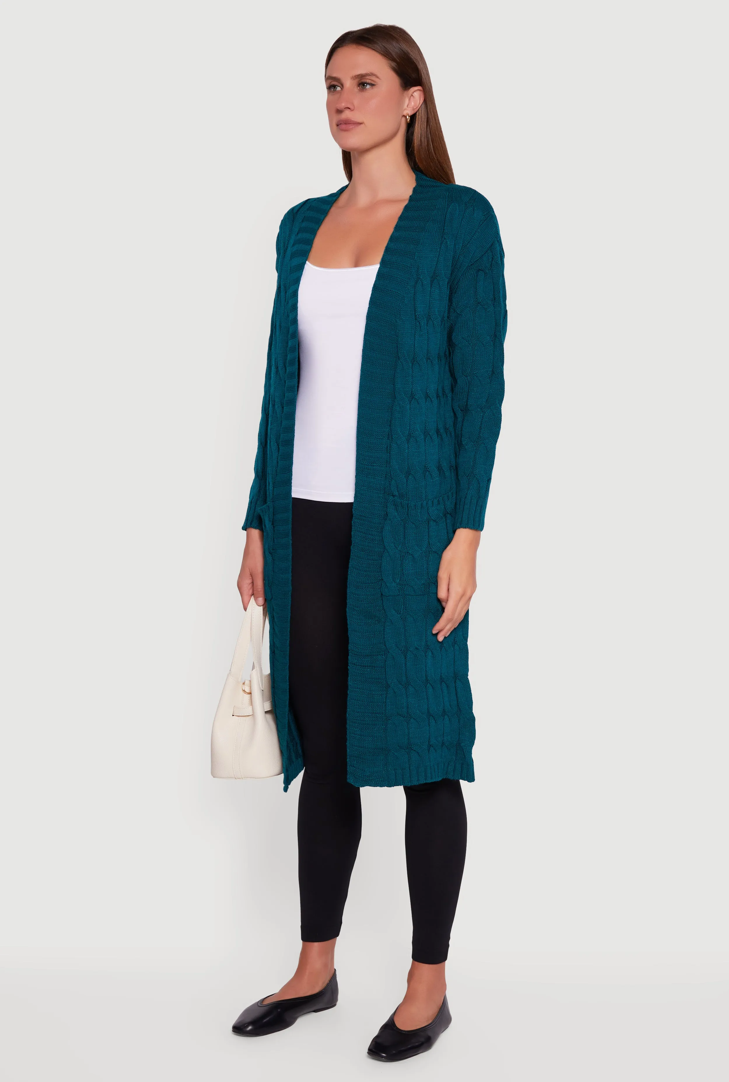 Open Front Cable Knit Long Cardigan sold by Rainbow product image thumbnail 3