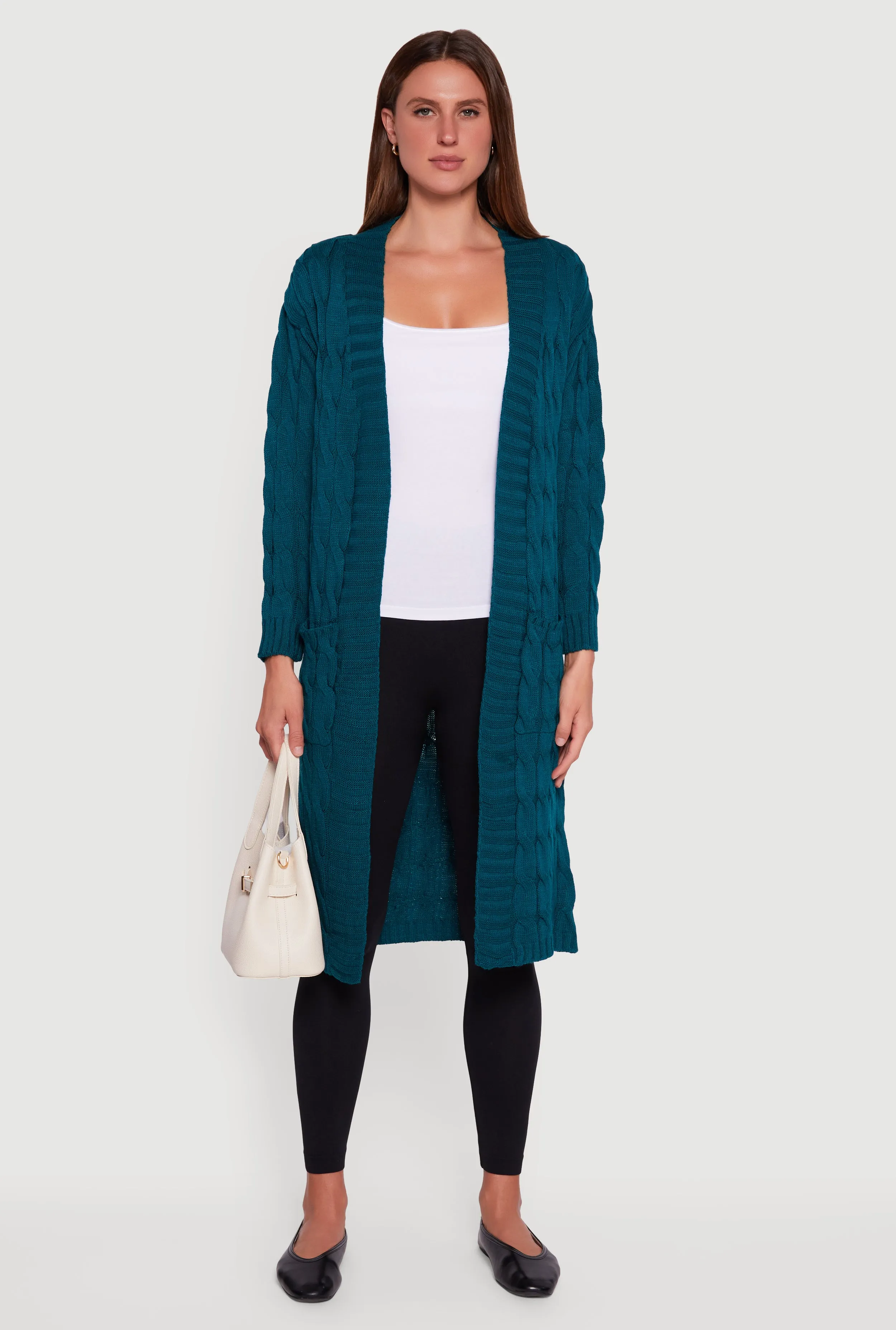 Open Front Cable Knit Long Cardigan sold by Rainbow product image thumbnail 2