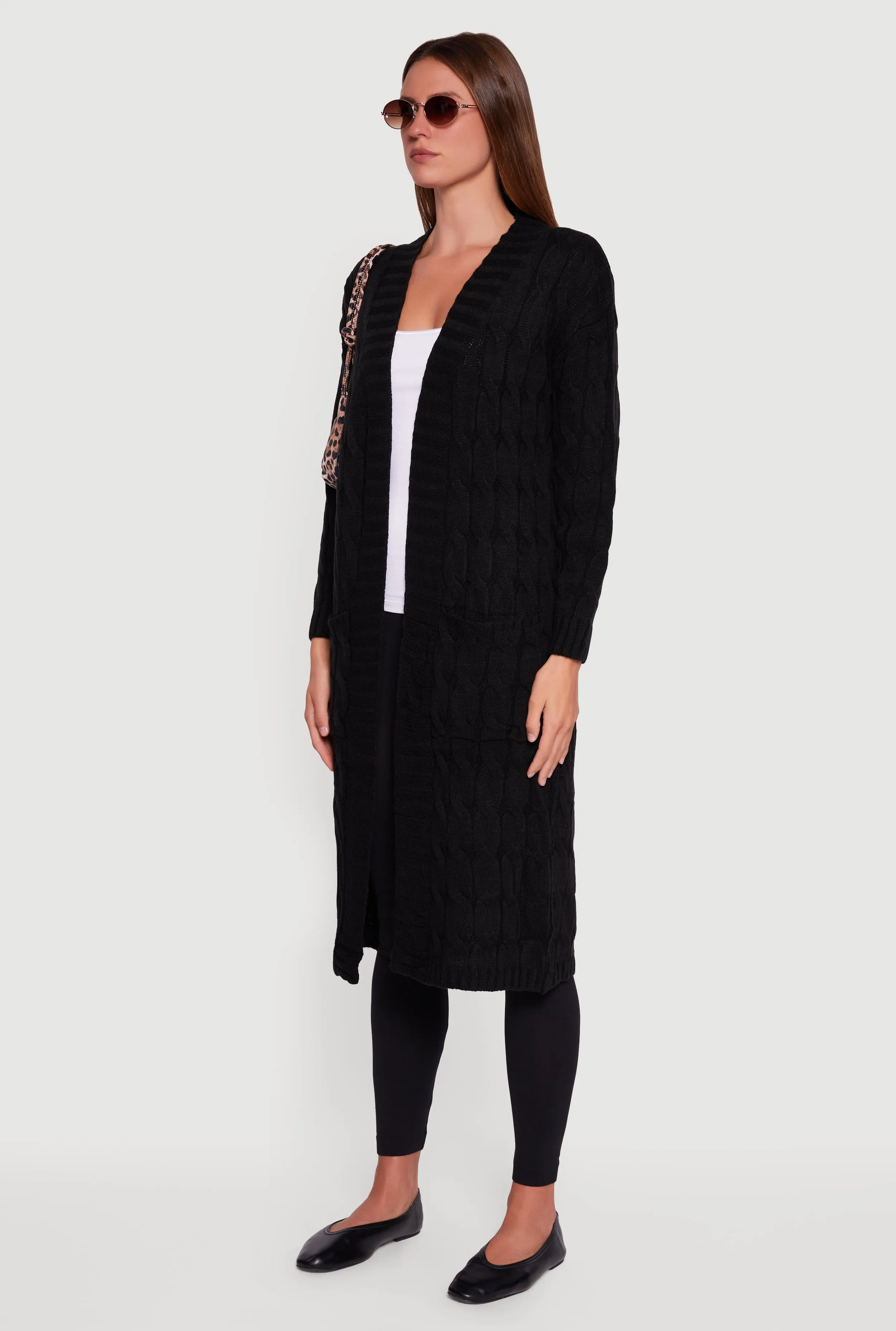 Open Front Cable Knit Long Cardigan sold by Rainbow product image thumbnail 3