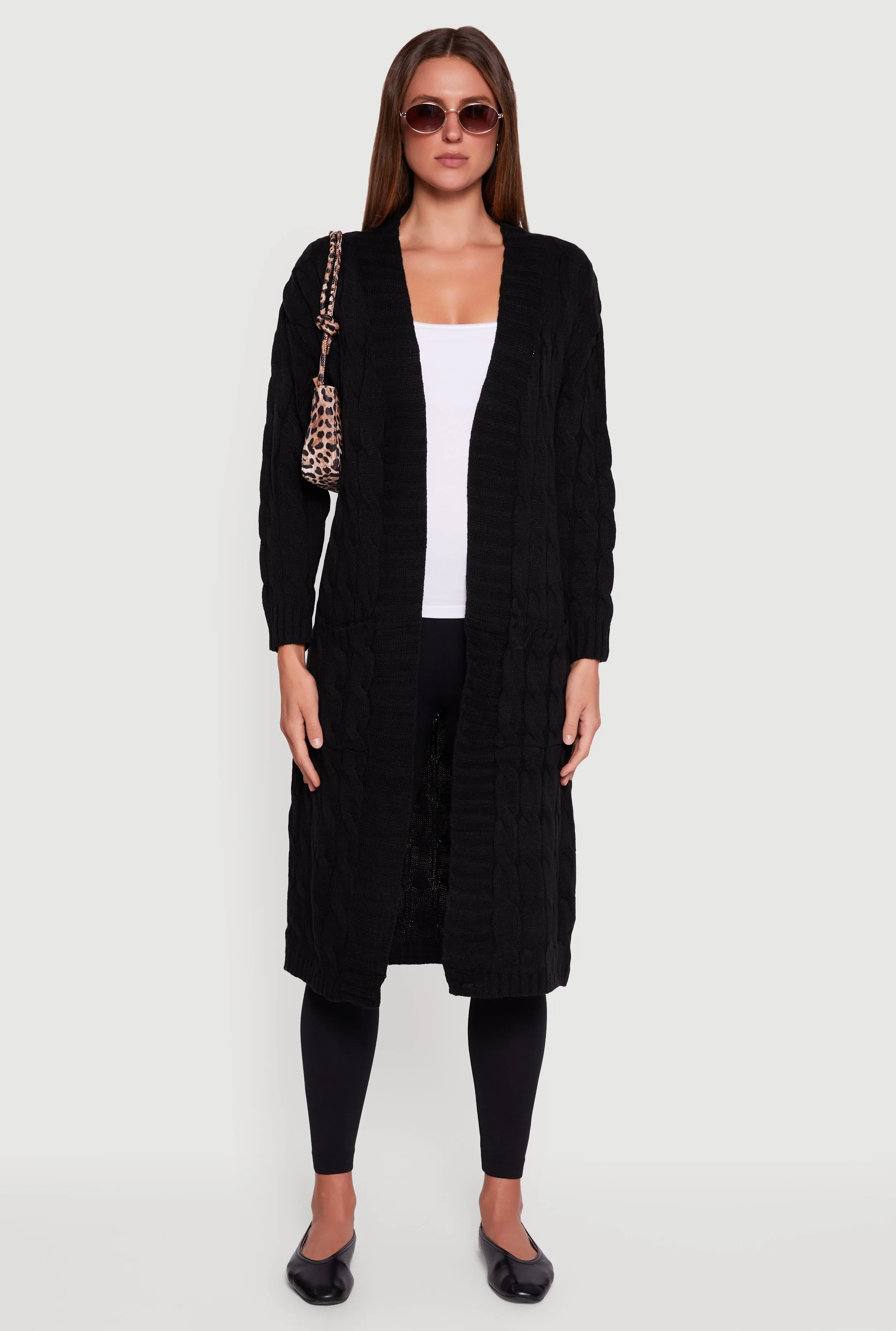 Open Front Cable Knit Long Cardigan sold by Rainbow product image thumbnail 2
